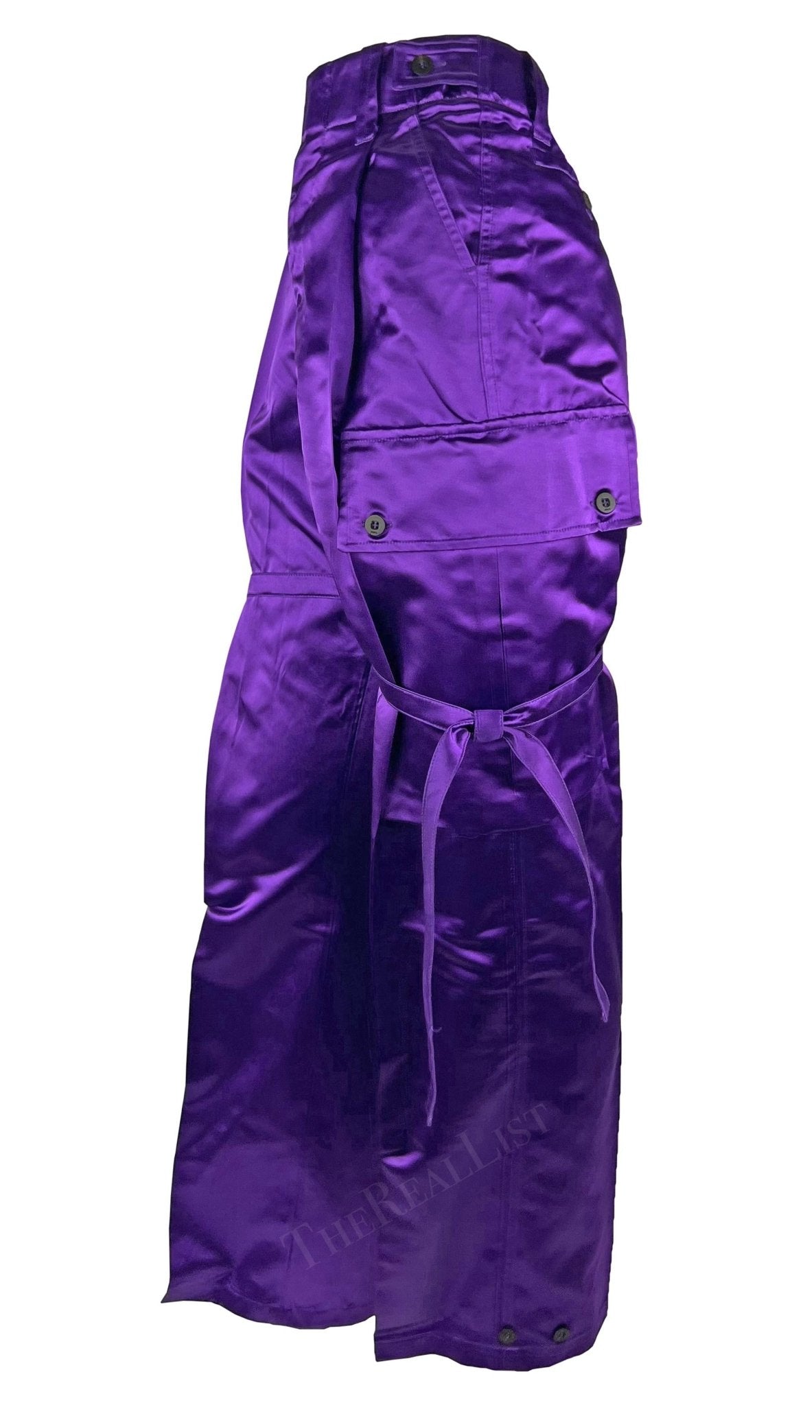 NWT S/S 2001 Gucci by Tom Ford Runway Purple Satin Tie Wide Leg Cargo Pants - RealList