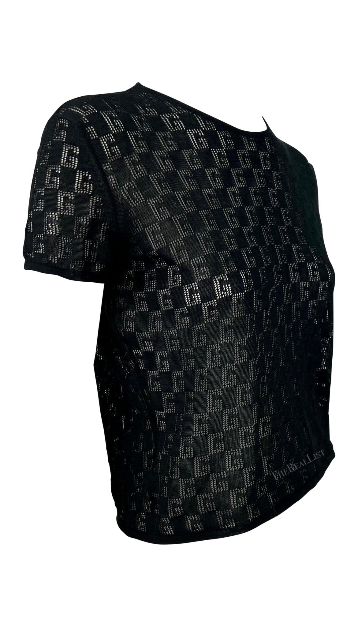 NWT S/S 2001 Gucci by Tom Ford Sheer 'G' Logo Knit T-Shirt Top - RealList