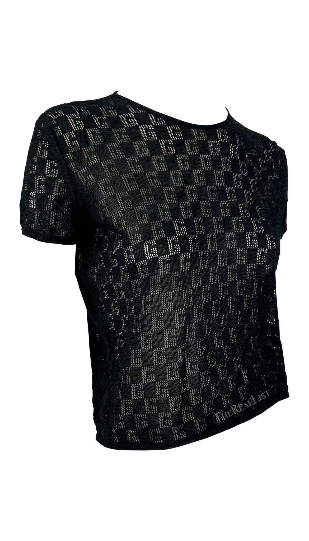 NWT S/S 2001 Gucci by Tom Ford Sheer 'G' Logo Knit T-Shirt Top - RealList