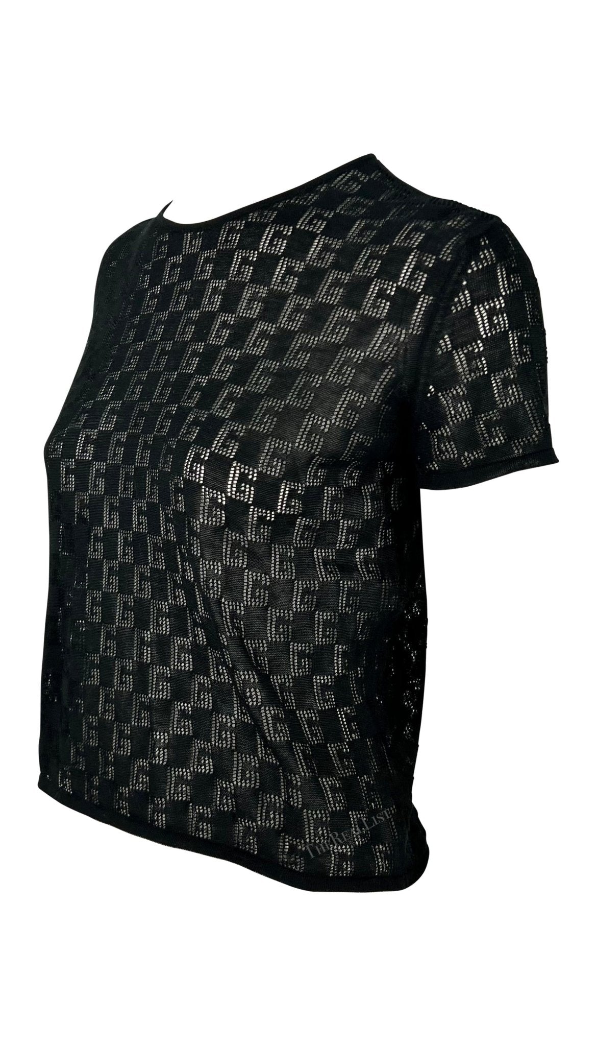 NWT S/S 2001 Gucci by Tom Ford Sheer 'G' Logo Knit T-Shirt Top - RealList
