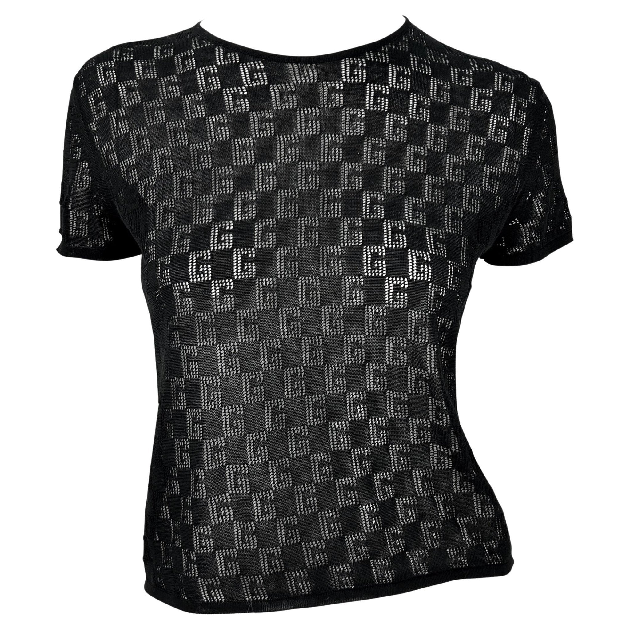 NWT S/S 2001 Gucci by Tom Ford Sheer 'G' Logo Knit T-Shirt Top - RealList