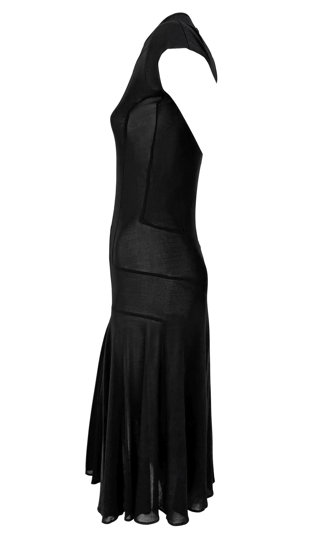 NWT S/S 2002 Calvin Klein Collection Runway Sheer Black Bodycon Flare Midi Dress - RealList