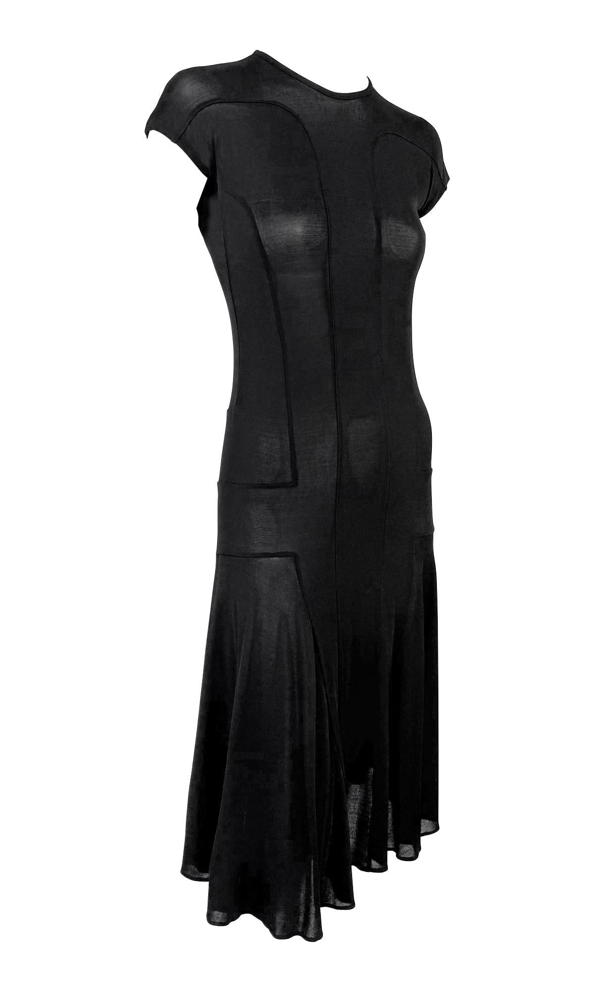 NWT S/S 2002 Calvin Klein Collection Runway Sheer Black Bodycon Flare Midi Dress - RealList