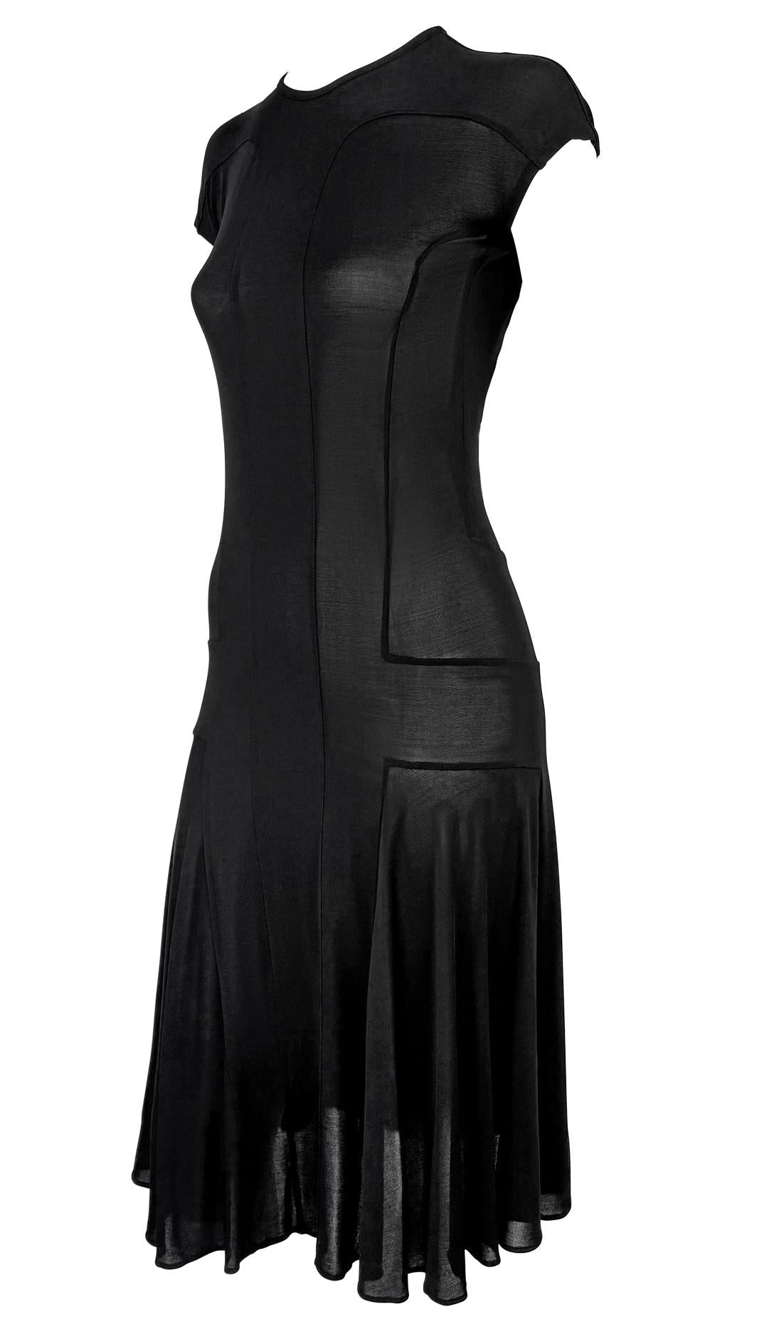 NWT S/S 2002 Calvin Klein Collection Runway Sheer Black Bodycon Flare Midi Dress - RealList