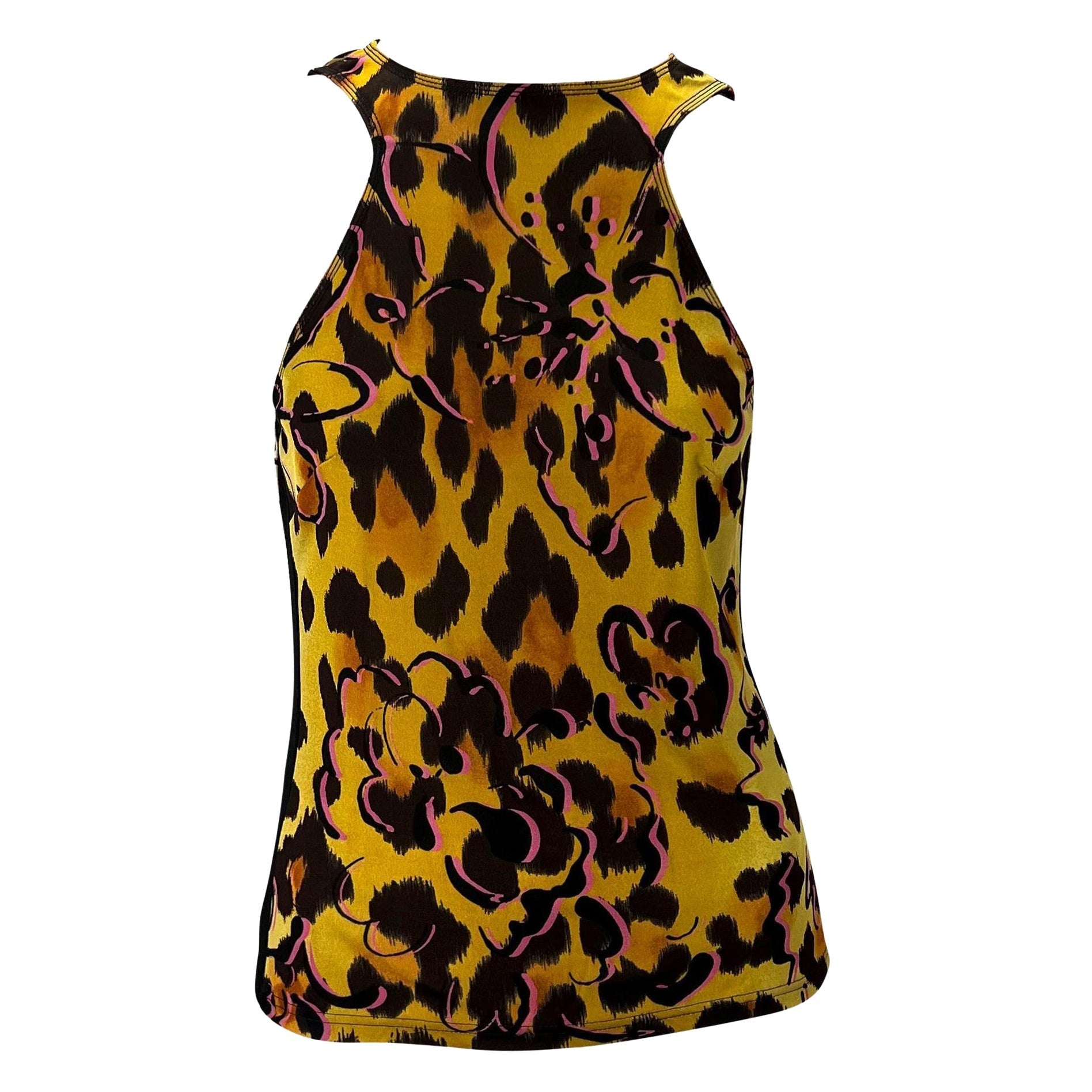 NWT S/S 2002 Gianni Versace by Donatella Leopard Print Mesh Tank Top - RealList