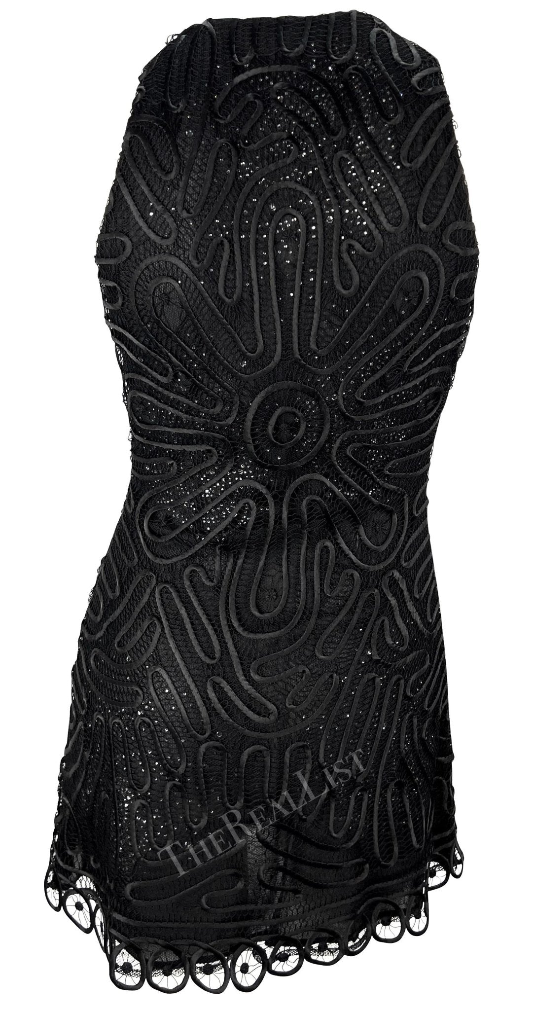 NWT S/S 2002 Gianni Versace by Donatella Sheer Rhinestone Lace Black Mini Dress - RealList