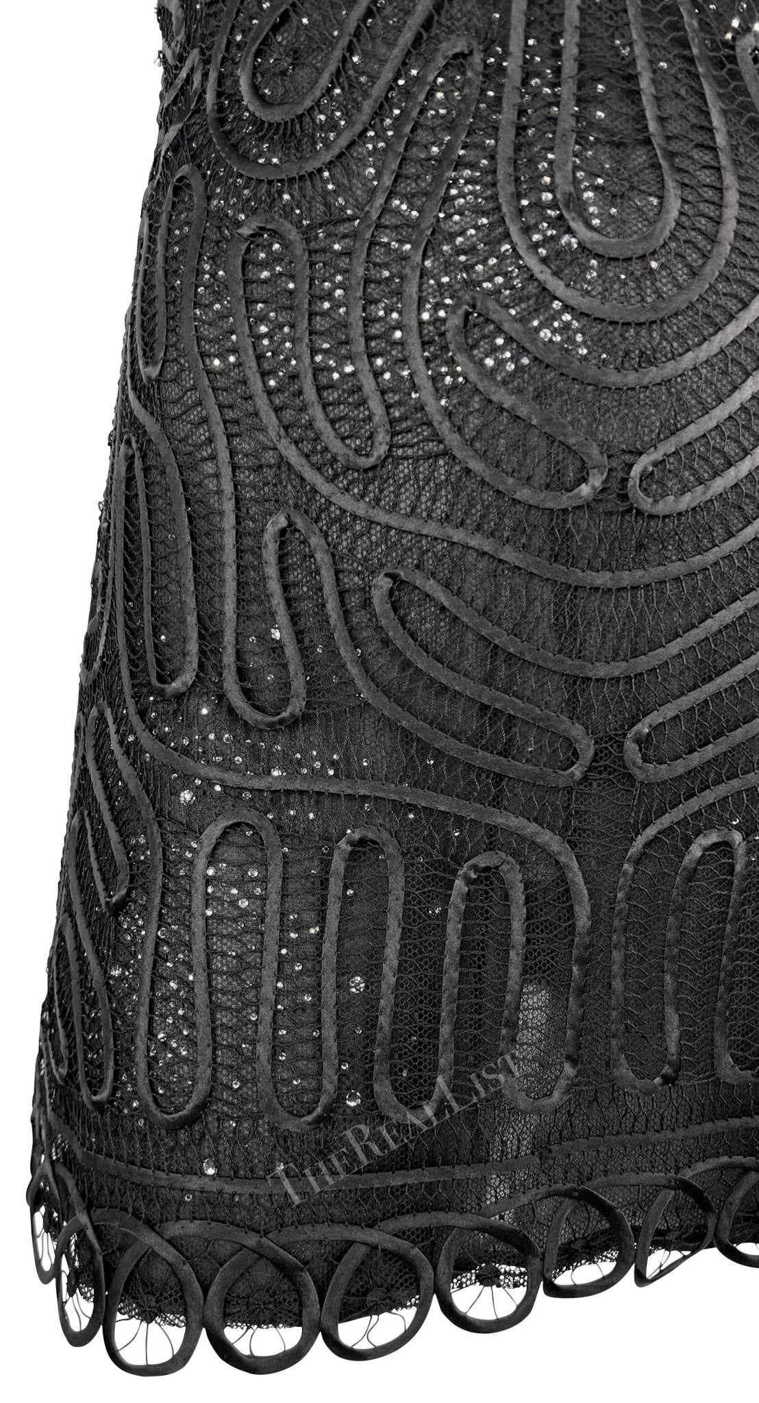 NWT S/S 2002 Gianni Versace by Donatella Sheer Rhinestone Lace Black Mini Dress - RealList