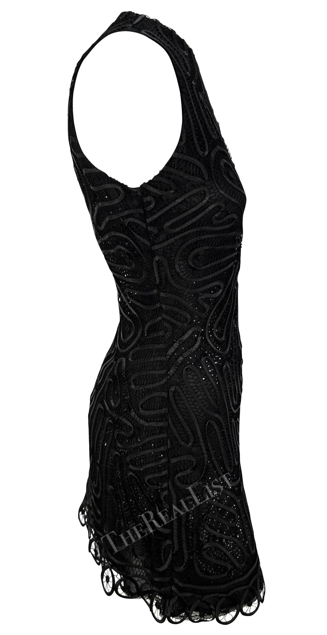 NWT S/S 2002 Gianni Versace by Donatella Sheer Rhinestone Lace Black Mini Dress - RealList