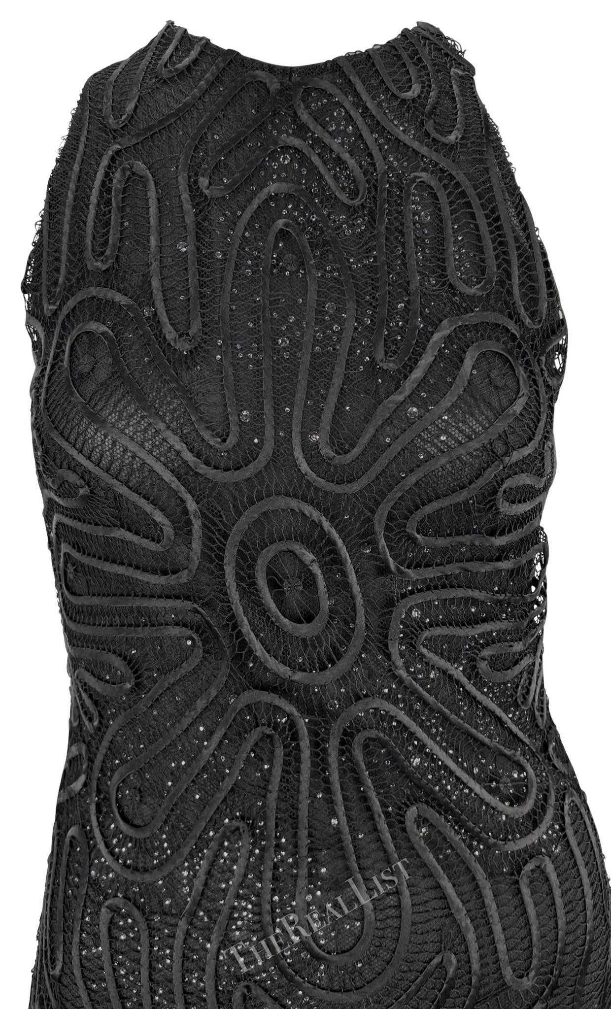 NWT S/S 2002 Gianni Versace by Donatella Sheer Rhinestone Lace Black Mini Dress - RealList