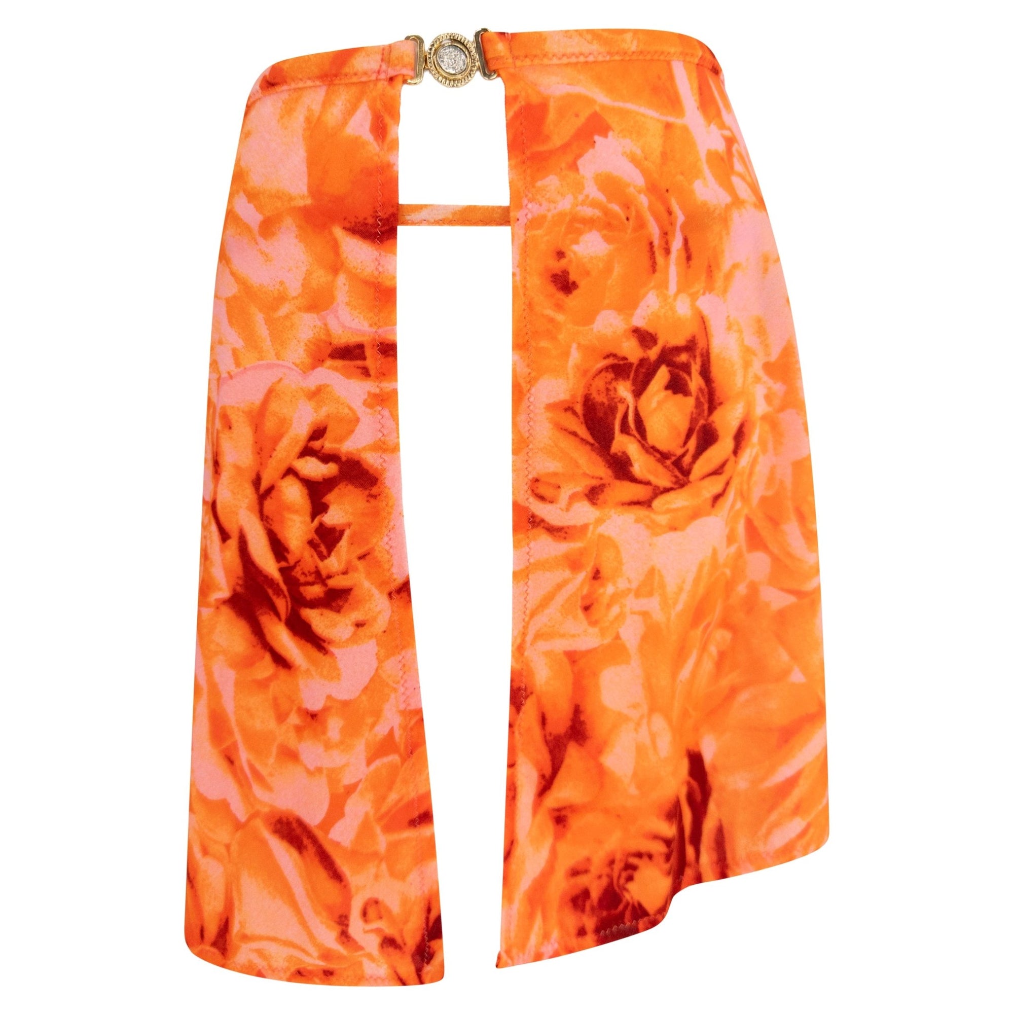 NWT S/S 2002 Versace by Donatella Neon Orange Floral Print Bikini Wrap Skirt Set - RealList