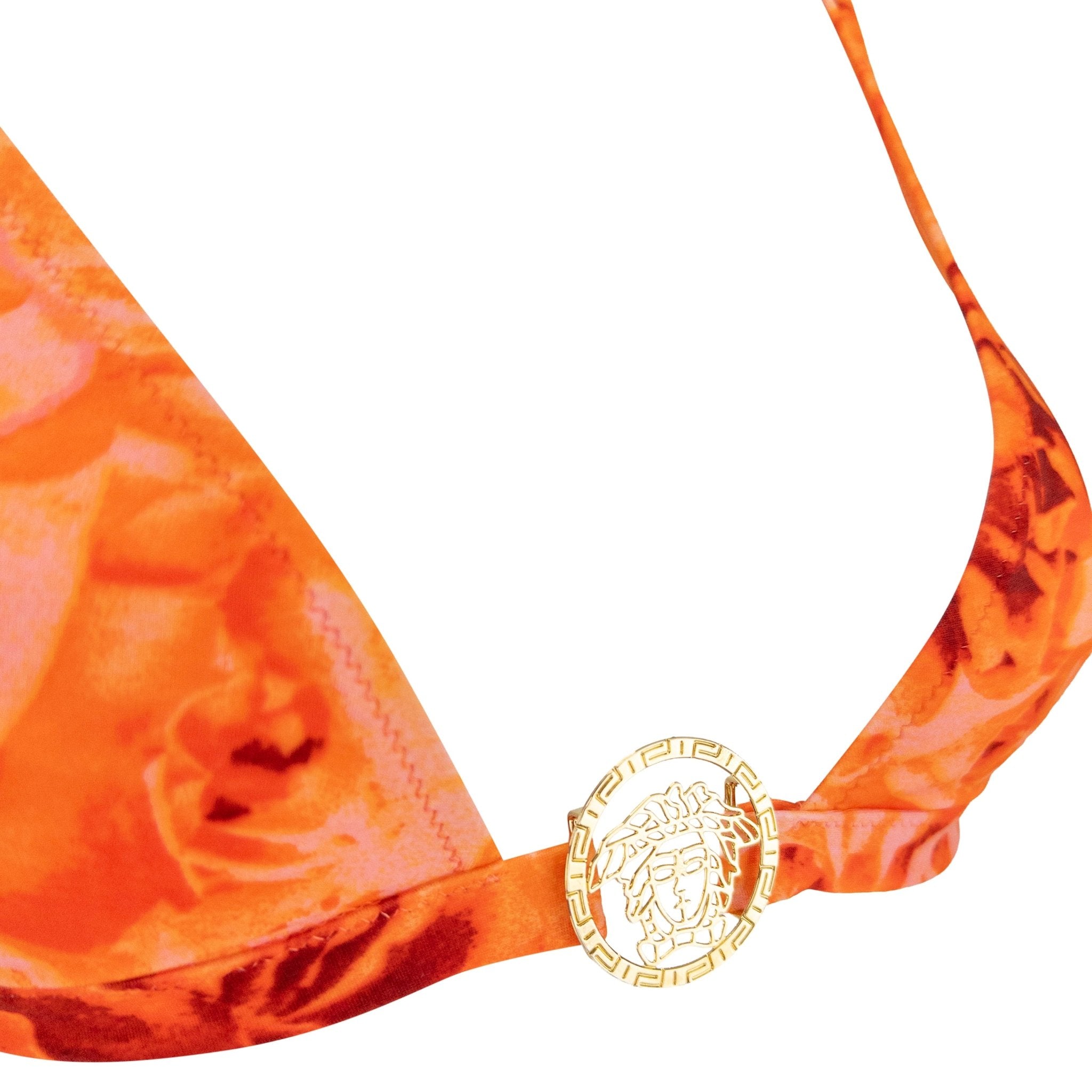 NWT S/S 2002 Versace by Donatella Neon Orange Floral Print Bikini Wrap Skirt Set - RealList