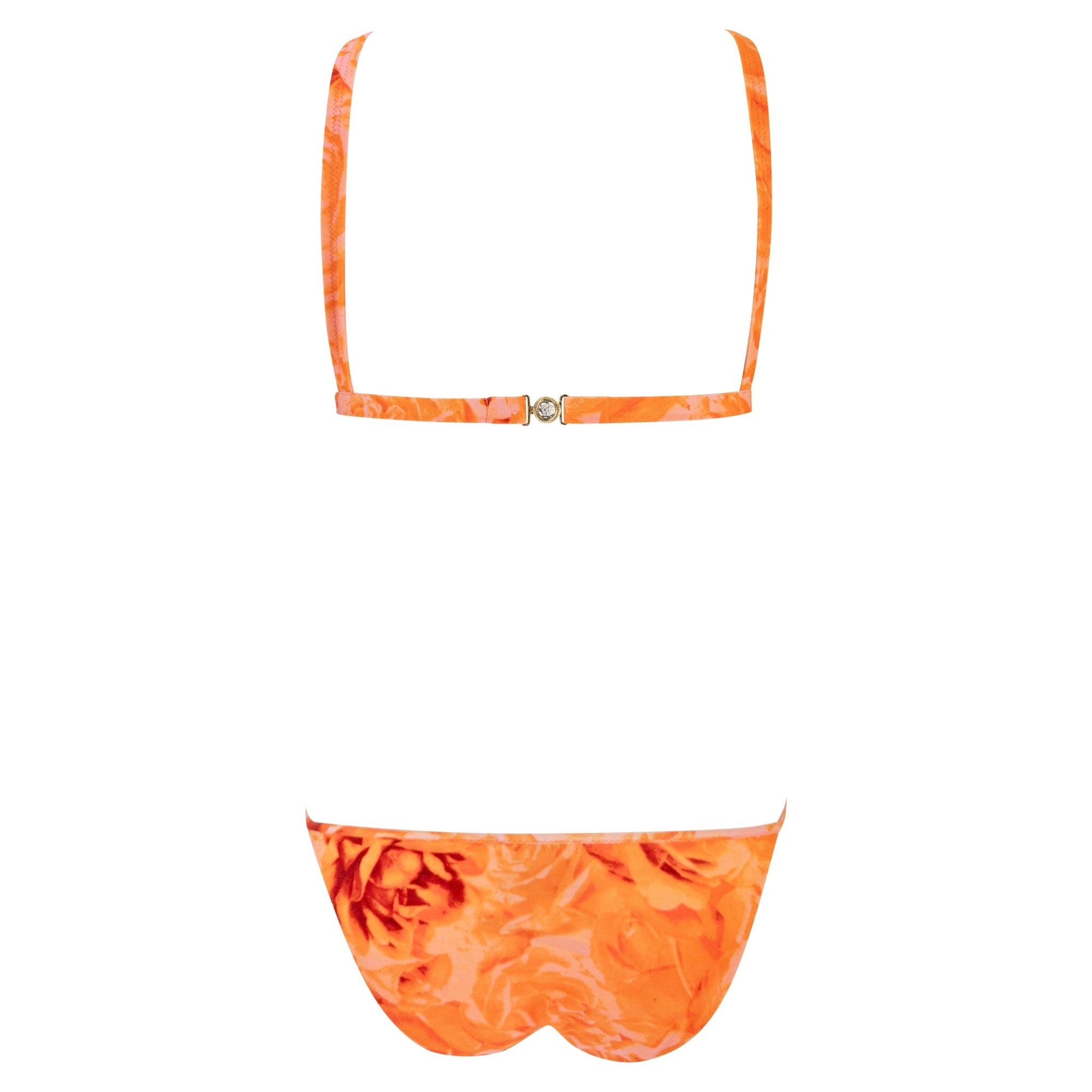 NWT S/S 2002 Versace by Donatella Neon Orange Floral Print Bikini Wrap Skirt Set - RealList