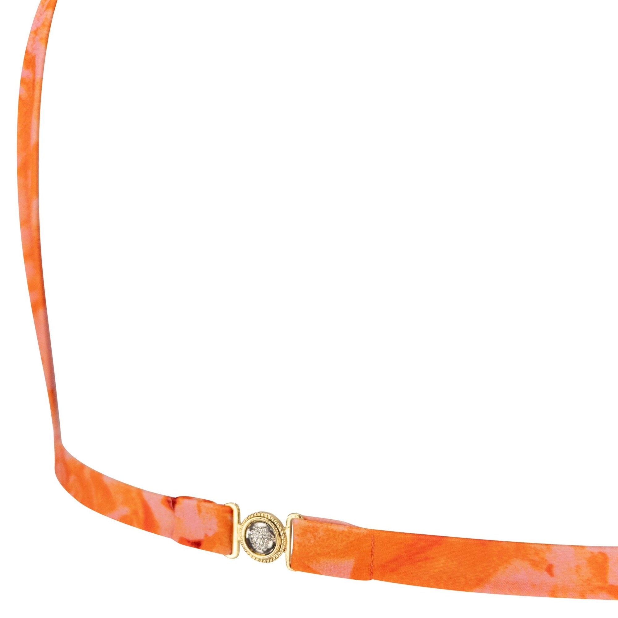 NWT S/S 2002 Versace by Donatella Neon Orange Floral Print Bikini Wrap Skirt Set - RealList
