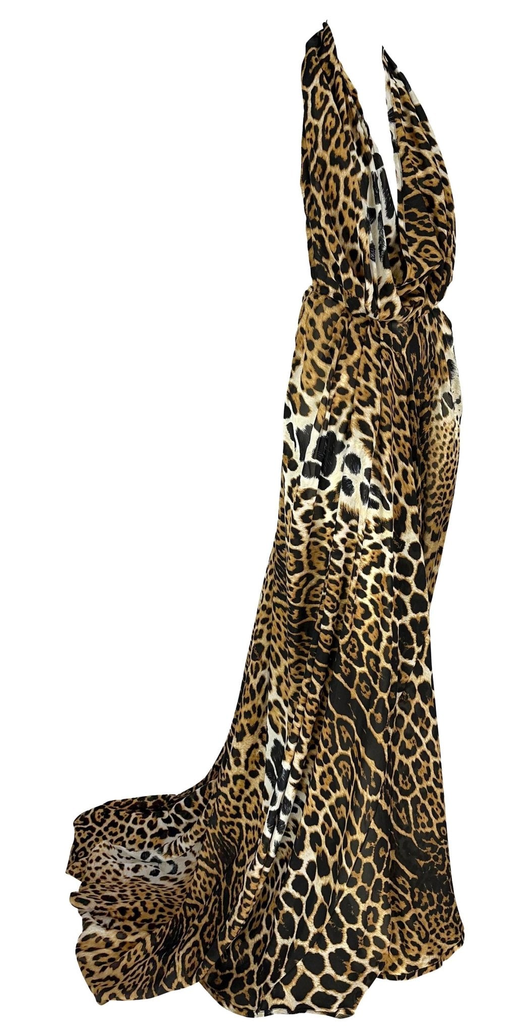 NWT S/S 2002 Yves Saint Laurent by Tom Ford Backless Halter Leopard Silk Gown - RealList