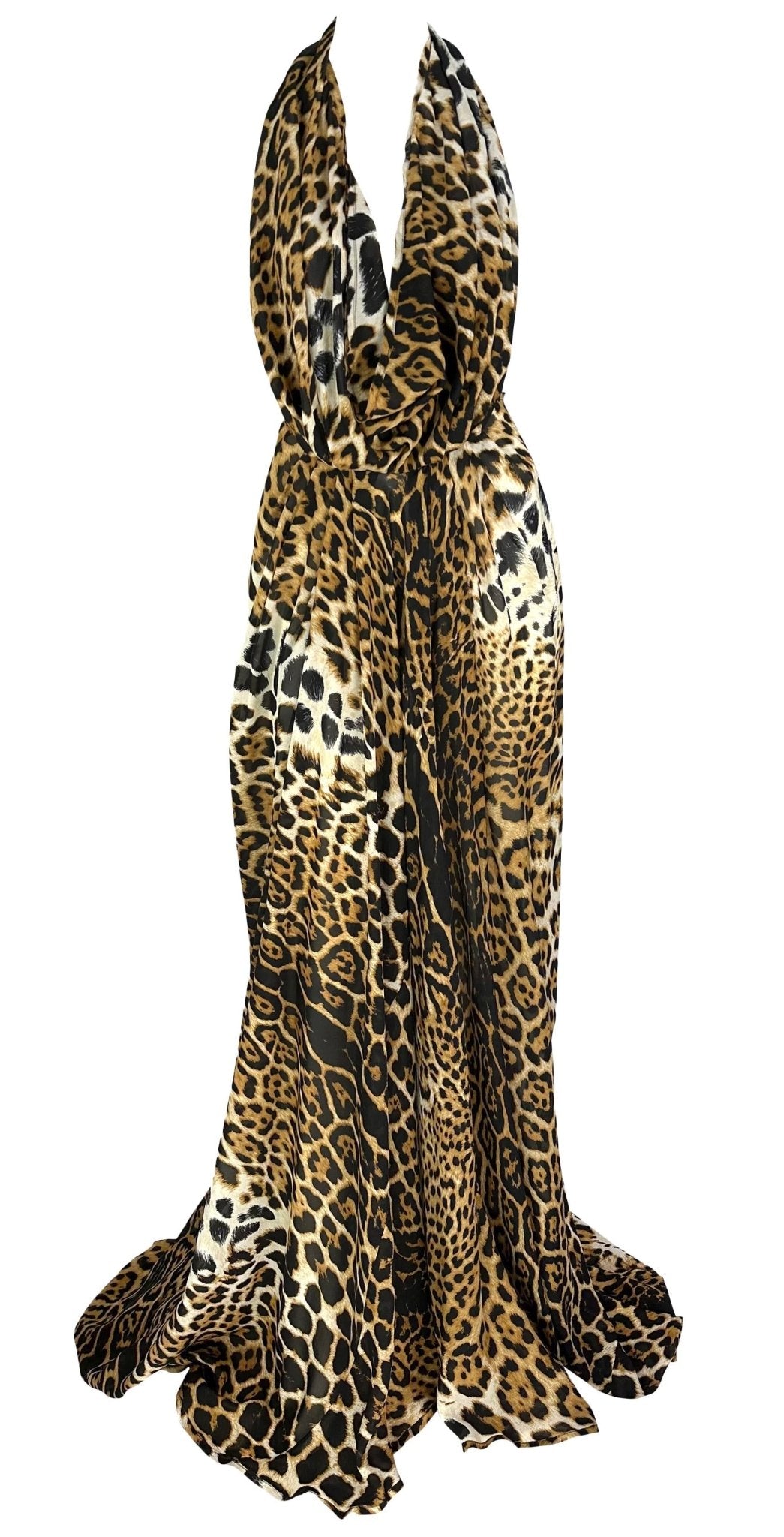 NWT S/S 2002 Yves Saint Laurent by Tom Ford Backless Halter Leopard Silk Gown - RealList