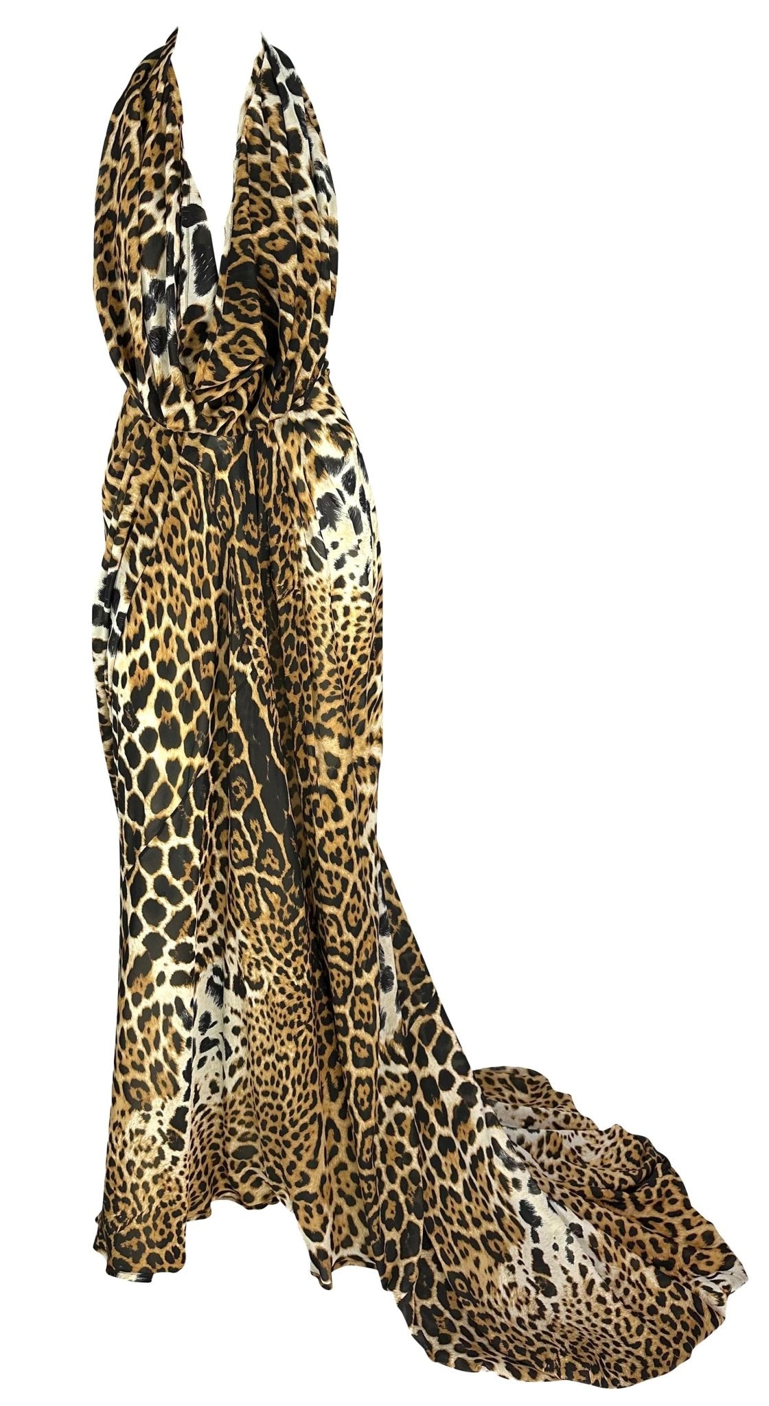 NWT S/S 2002 Yves Saint Laurent by Tom Ford Backless Halter Leopard Silk Gown - RealList