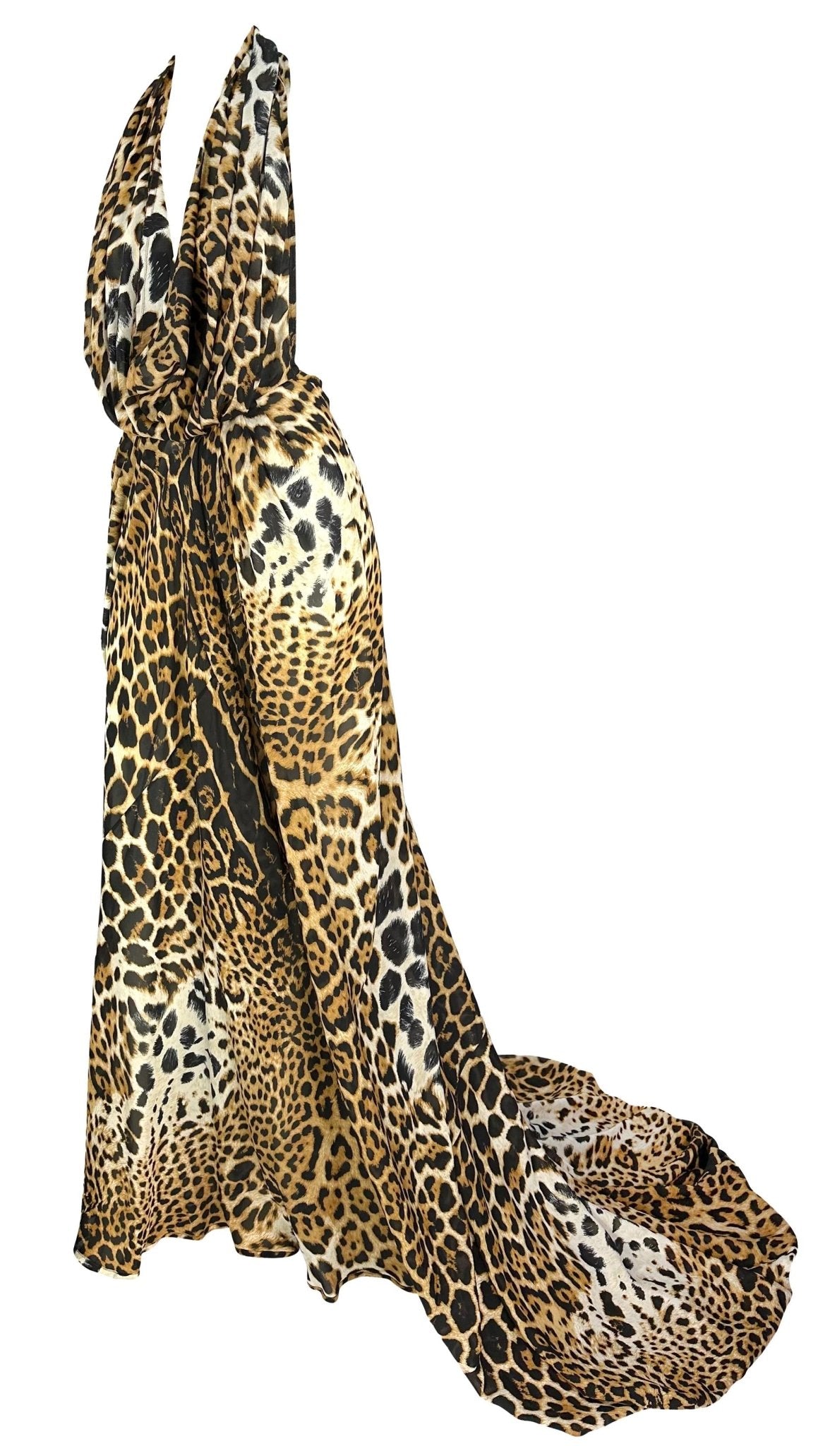 NWT S/S 2002 Yves Saint Laurent by Tom Ford Backless Halter Leopard Silk Gown - RealList