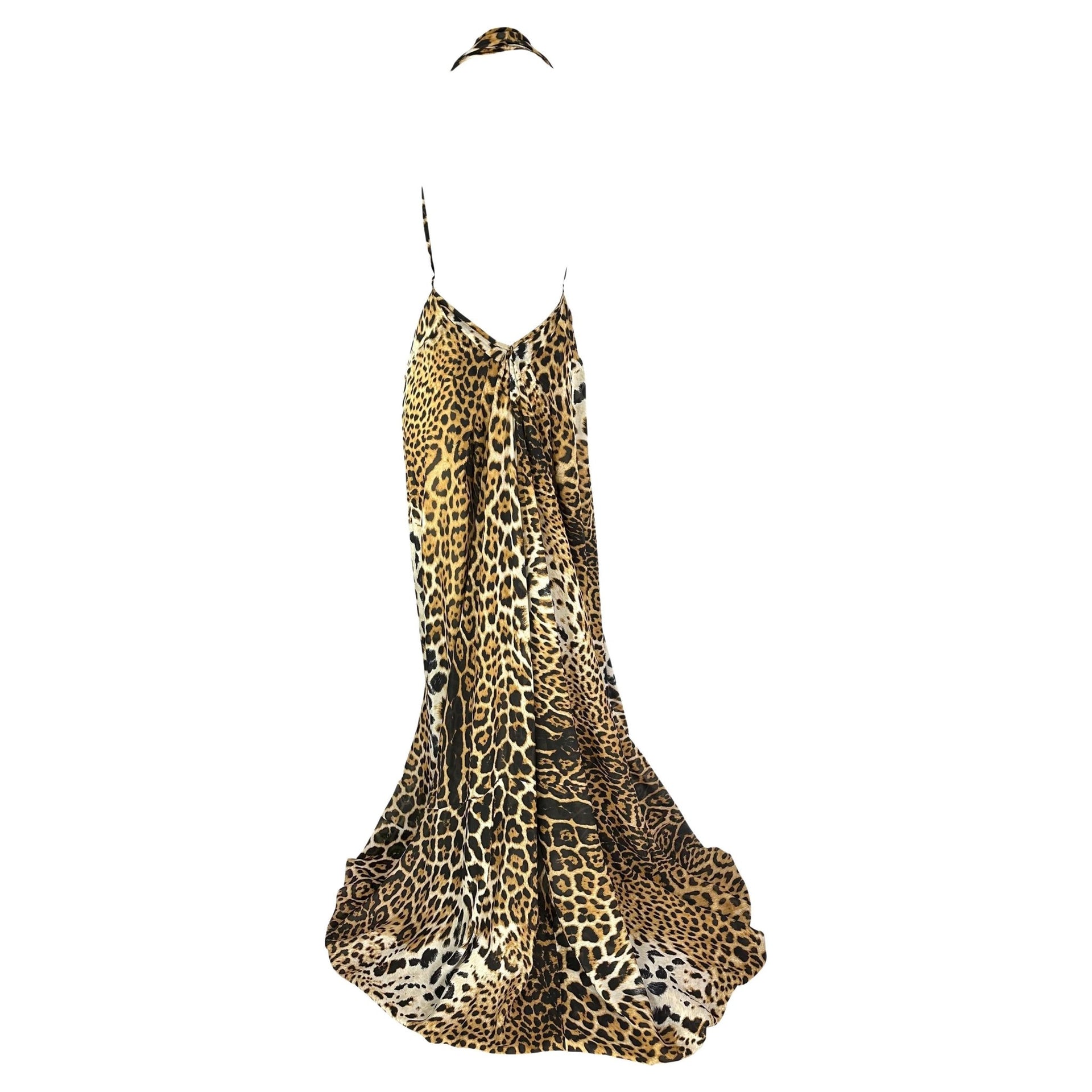 NWT S/S 2002 Yves Saint Laurent by Tom Ford Backless Halter Leopard Silk Gown - RealList