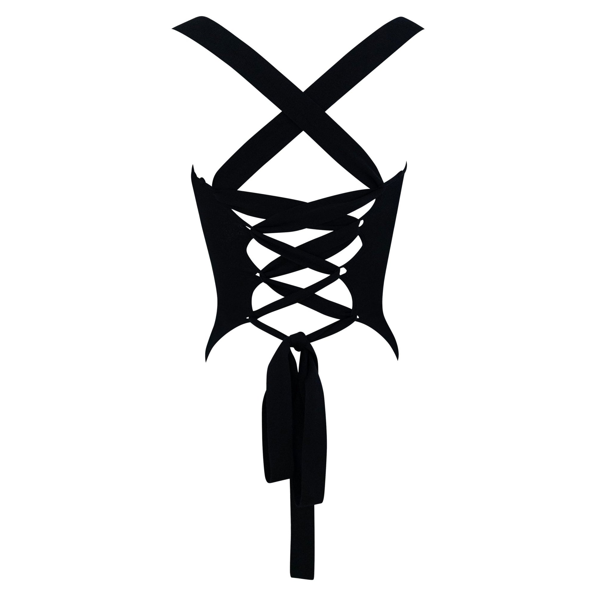 NWT S/S 2003 Dolce & Gabbana Black Knit Backless Lace - Up Tank Top - RealList