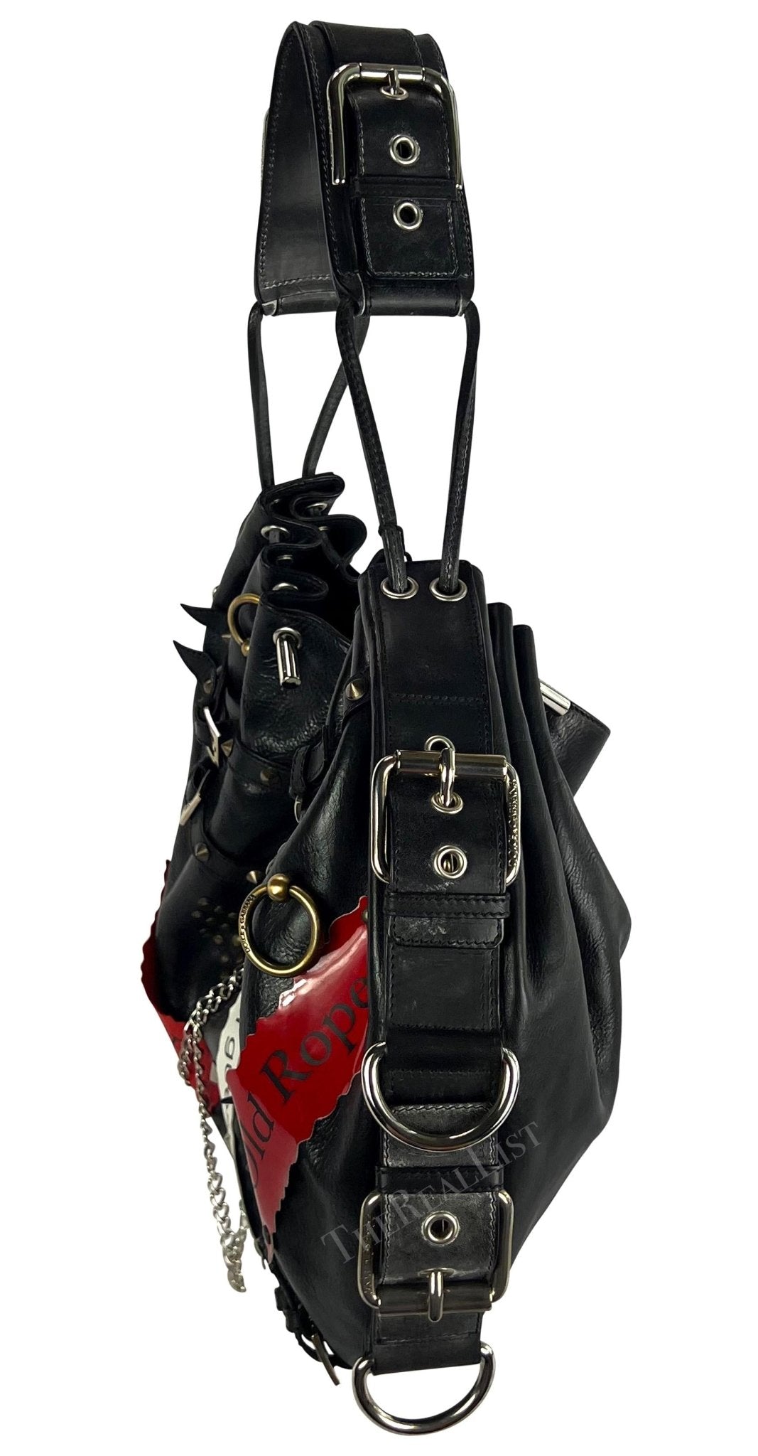 NWT S/S 2003 Dolce & Gabbana Studded Leather Punk Chain Large Tote Shoulder Bag - RealList