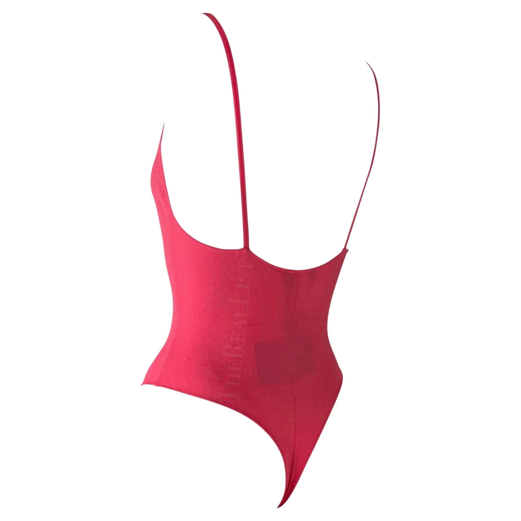NWT S/S 2003 Gianni Versace by Donatella Runway Neon Pink Stretch Bodysuit - RealList