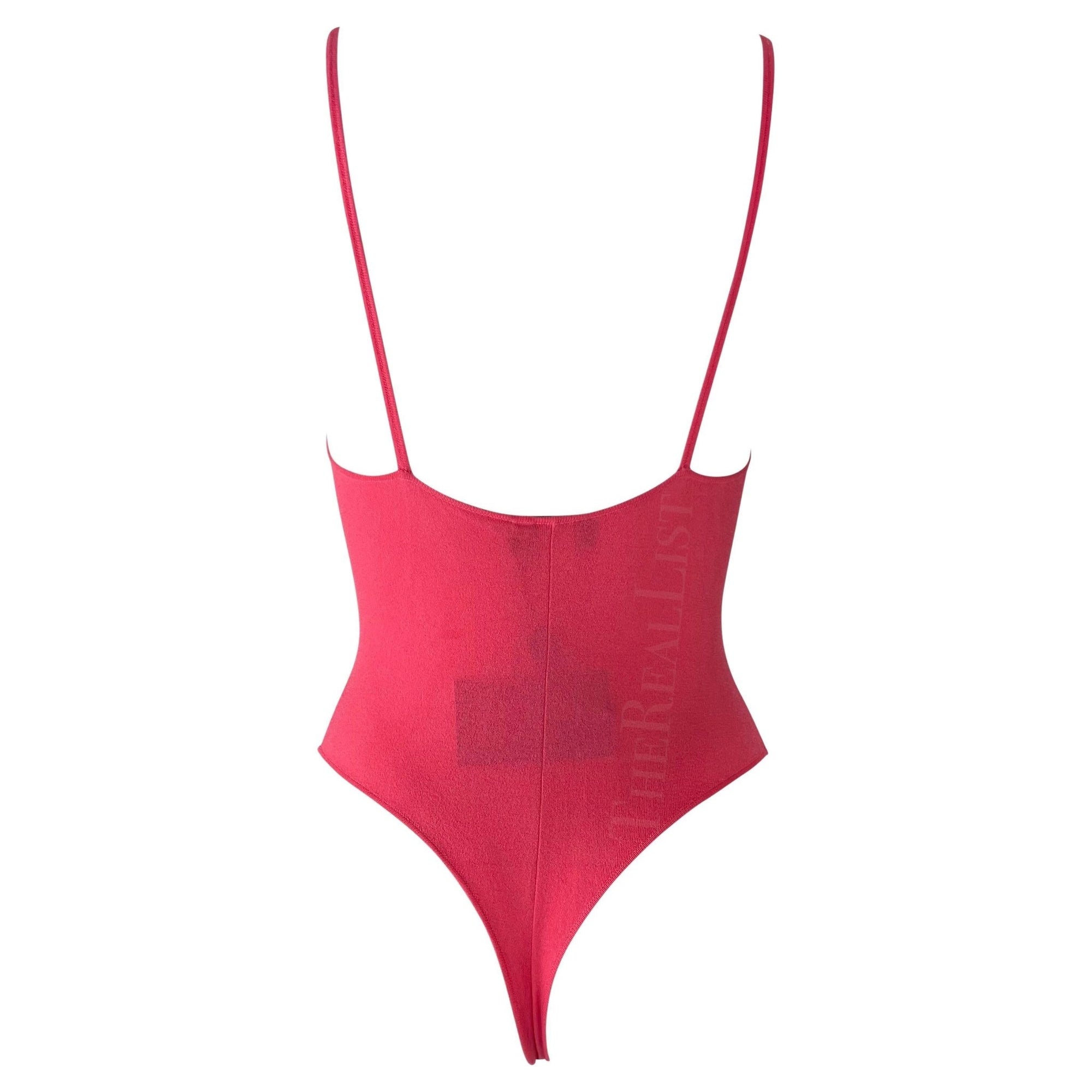 NWT S/S 2003 Gianni Versace by Donatella Runway Neon Pink Stretch Bodysuit - RealList