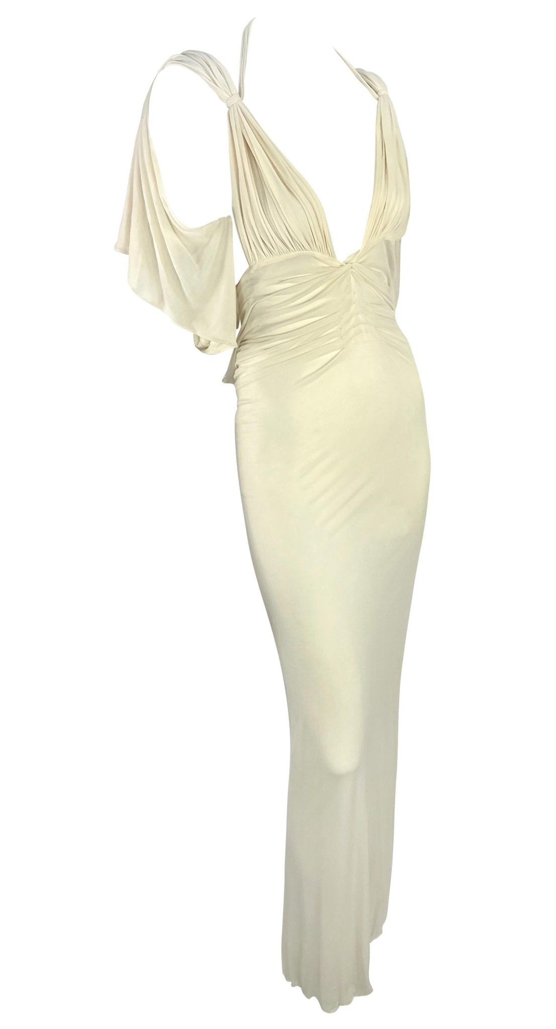 NWT S/S 2003 Gucci by Tom Ford Prototype Off - White Sheer Chiffon Ruched Gown - RealList