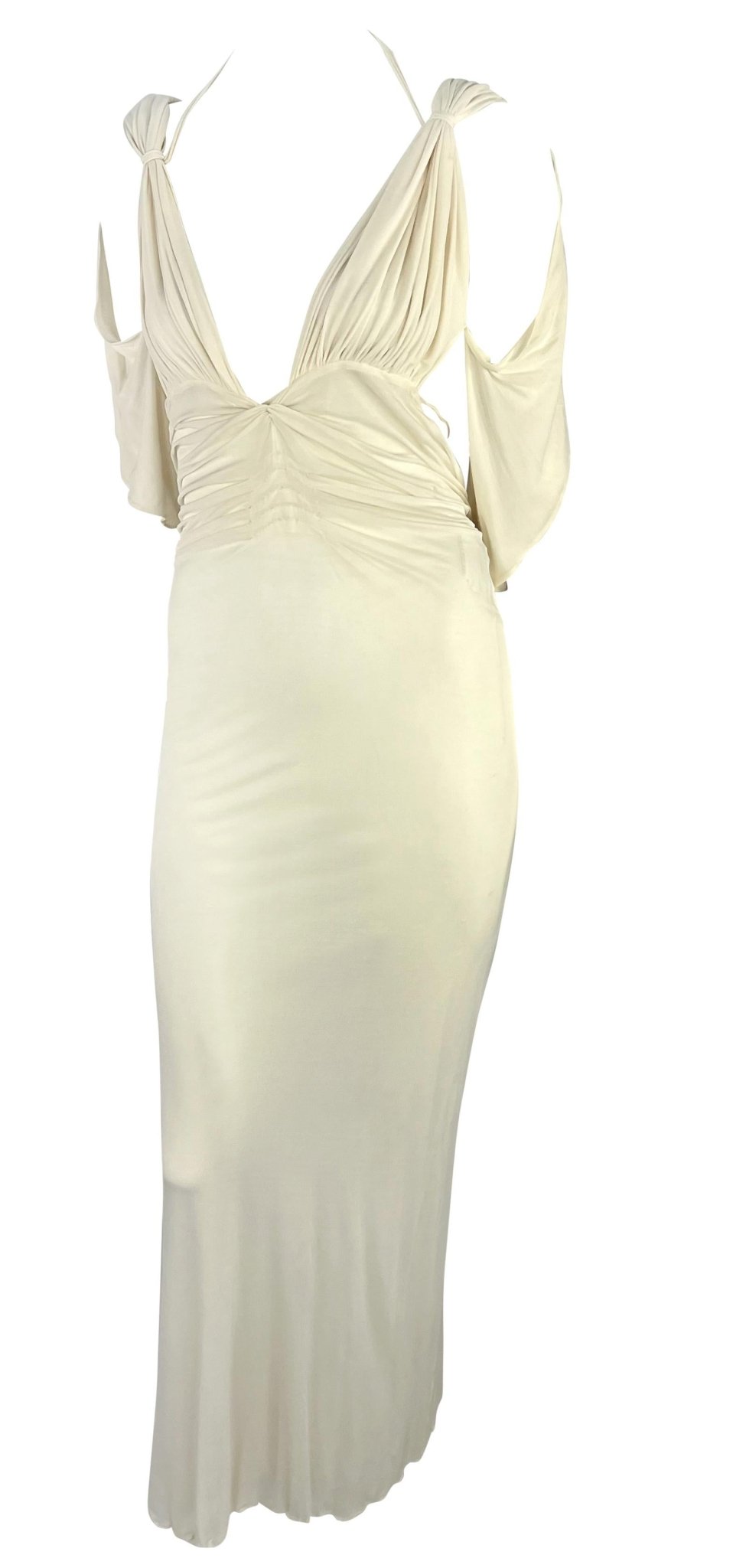 NWT S/S 2003 Gucci by Tom Ford Prototype Off - White Sheer Chiffon Ruched Gown - RealList