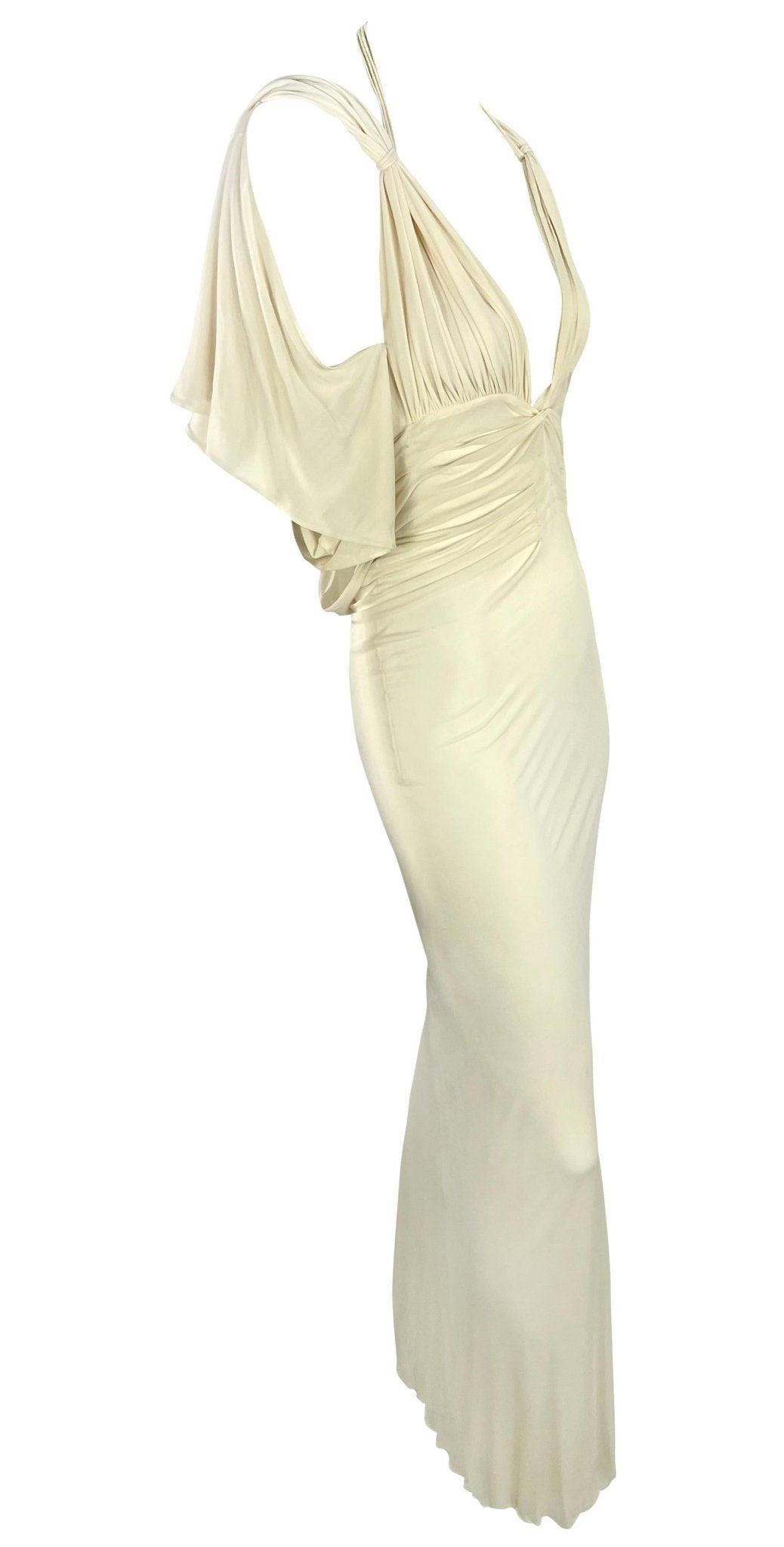 NWT S/S 2003 Gucci by Tom Ford Prototype Off - White Sheer Chiffon Ruched Gown - RealList
