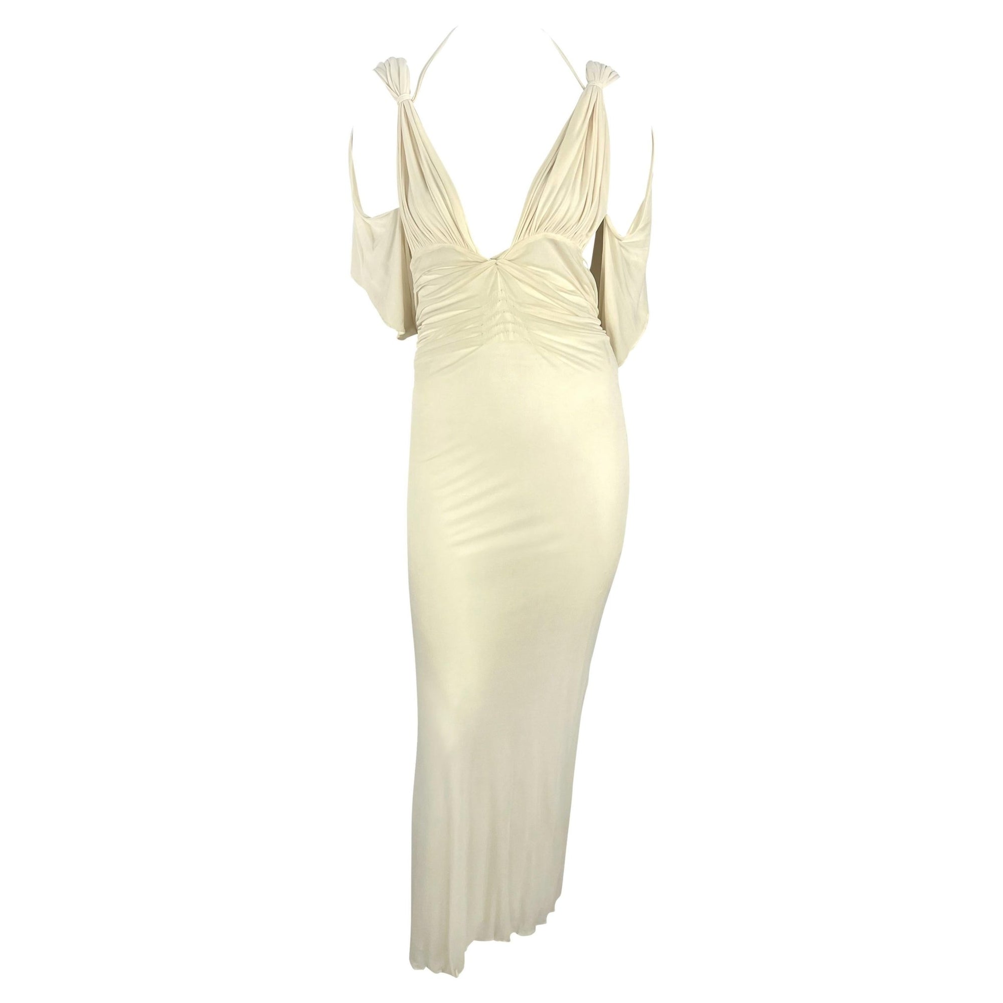 NWT S/S 2003 Gucci by Tom Ford Prototype Off - White Sheer Chiffon Ruched Gown - RealList