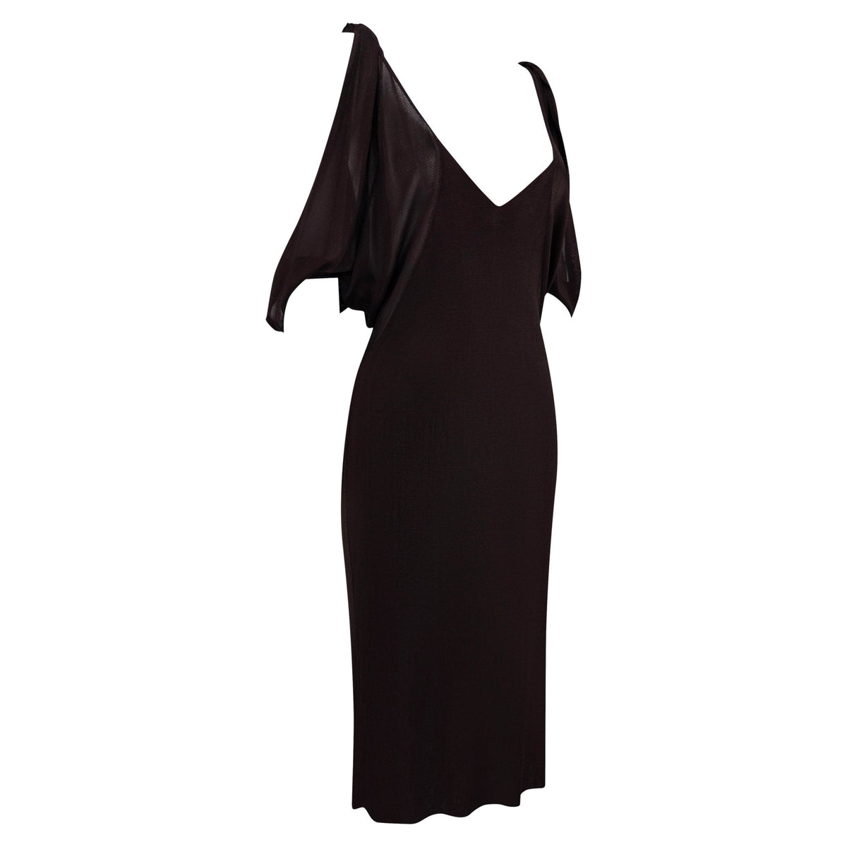 NWT S/S 2003 Gucci by Tom Ford Sheer Brown Stretch Viscose Plunging Dress - RealList