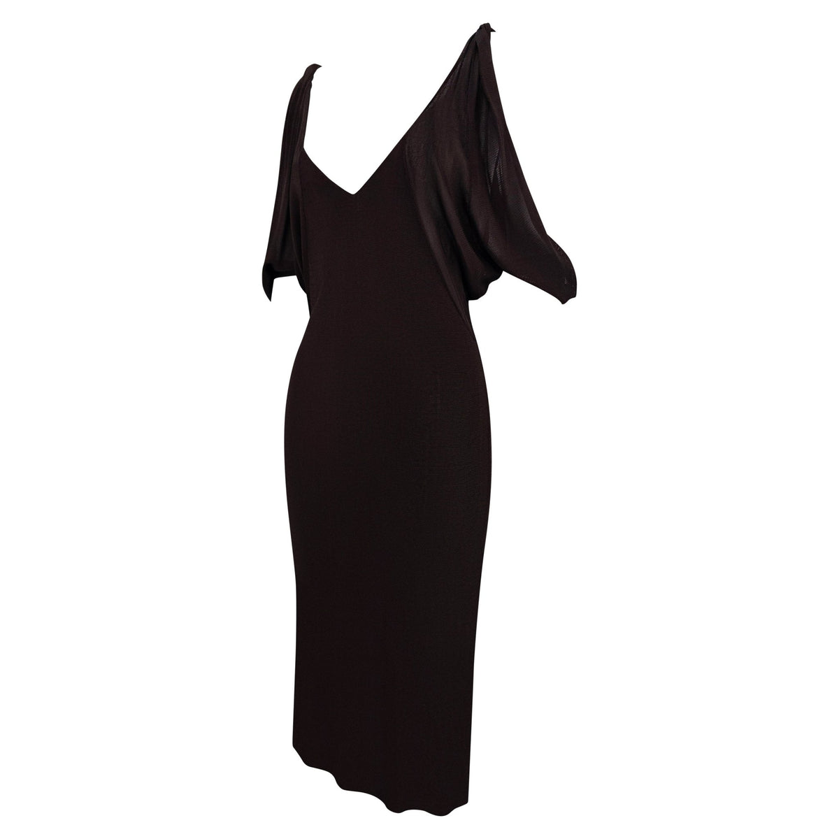 NWT S/S 2003 Gucci by Tom Ford Sheer Brown Stretch Viscose Plunging Dress - RealList