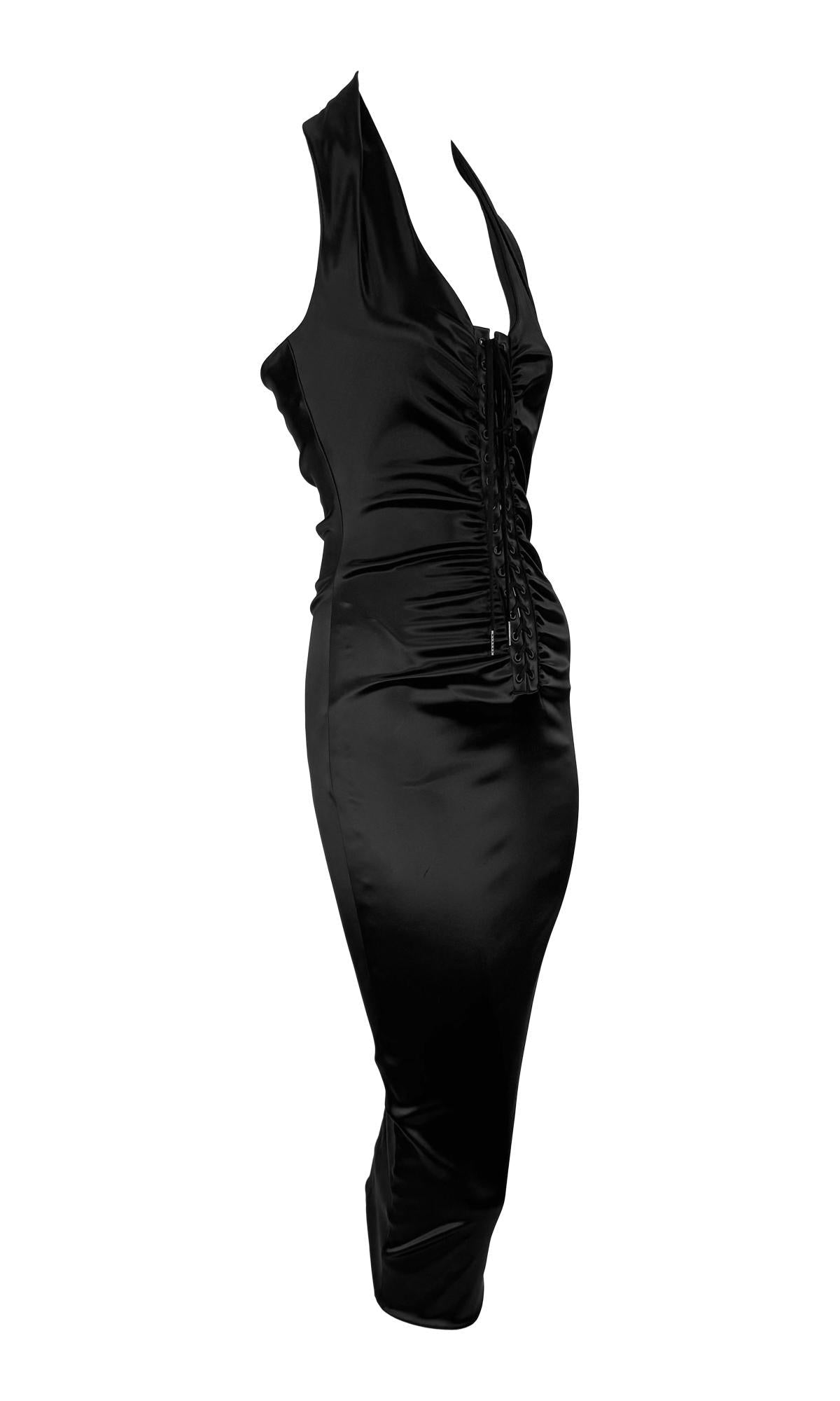 NWT S/S 2004 Dolce & Gabbana Black Corset Lace - Up Bodycon Halter Dress - RealList