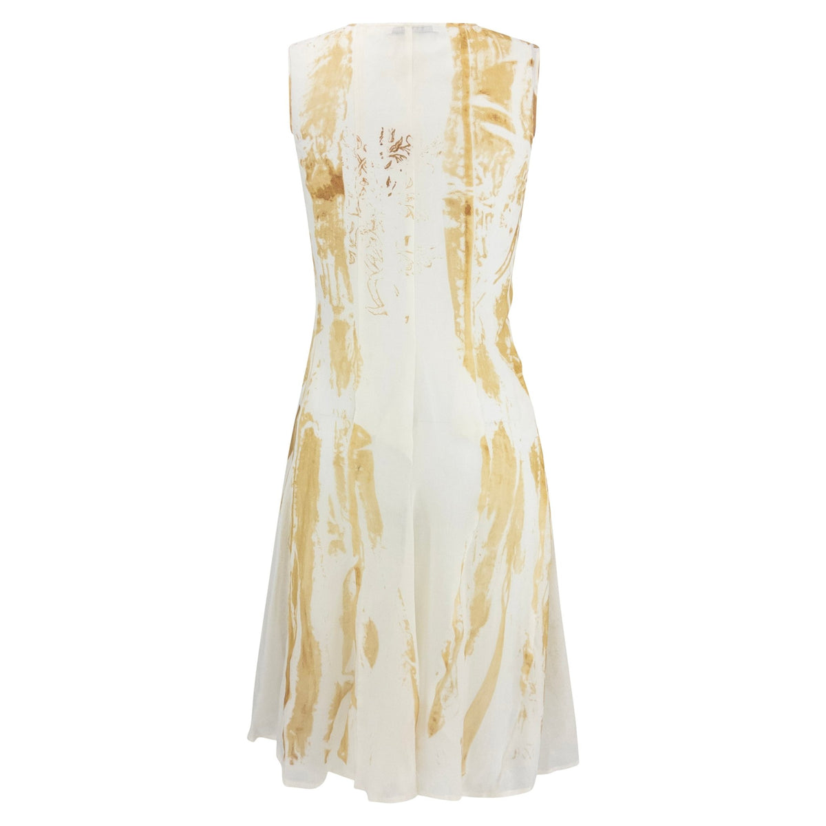 NWT S/S 2004 Jil Sander Runway Hand - Printed White Silk Dress - RealList