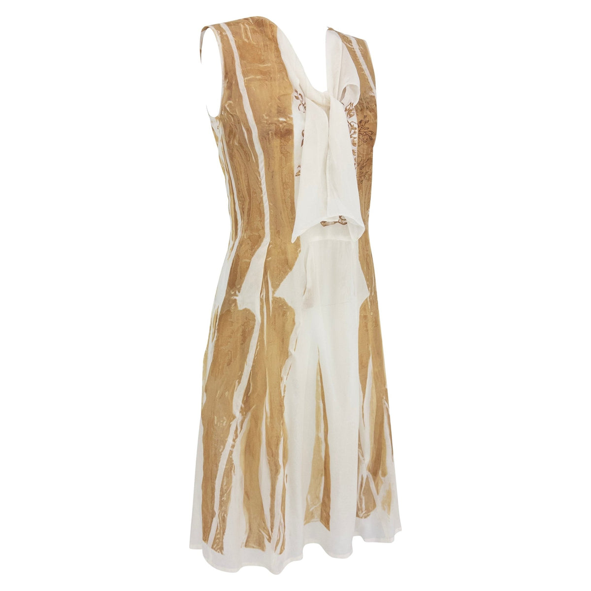 NWT S/S 2004 Jil Sander Runway Hand - Printed White Silk Dress - RealList