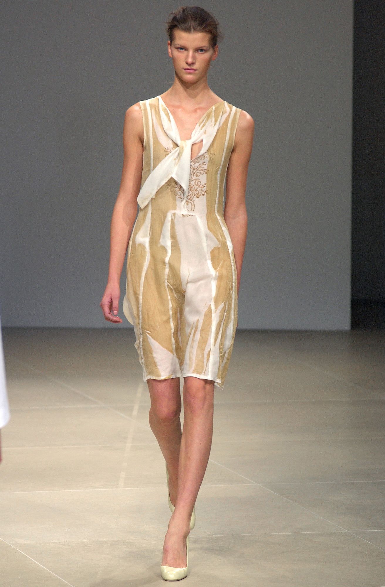 NWT S/S 2004 Jil Sander Runway Hand - Printed White Silk Dress - RealList