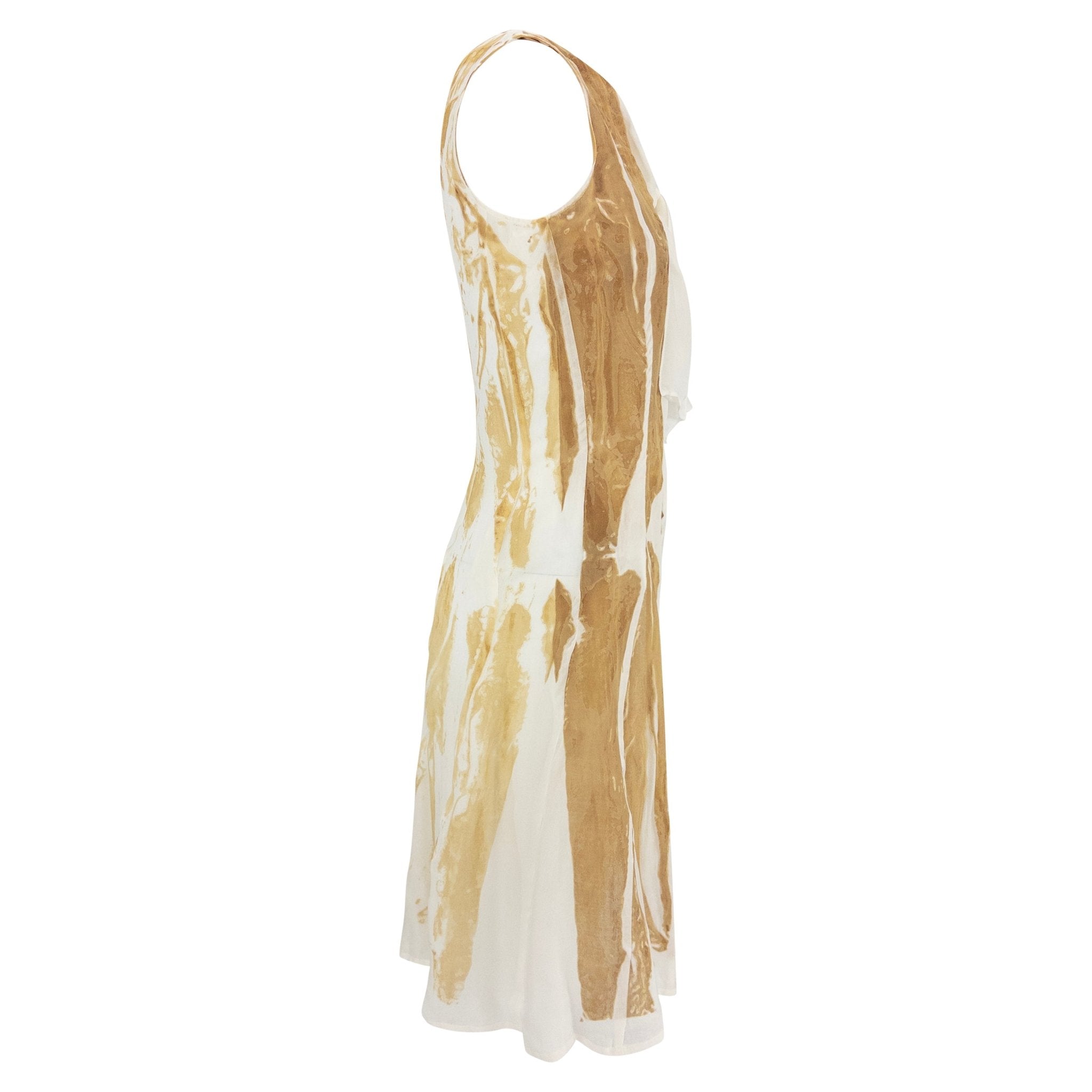 NWT S/S 2004 Jil Sander Runway Hand - Printed White Silk Dress - RealList