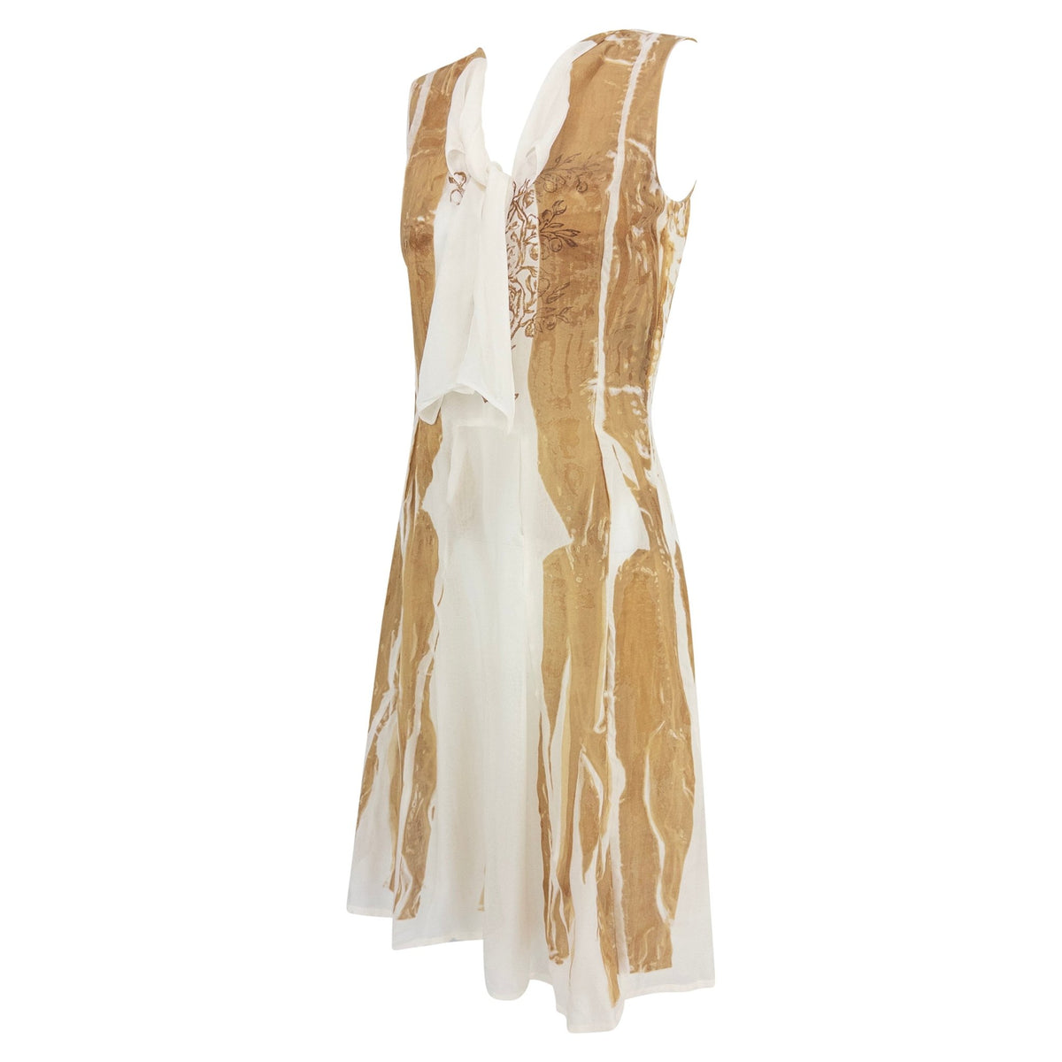 NWT S/S 2004 Jil Sander Runway Hand - Printed White Silk Dress - RealList