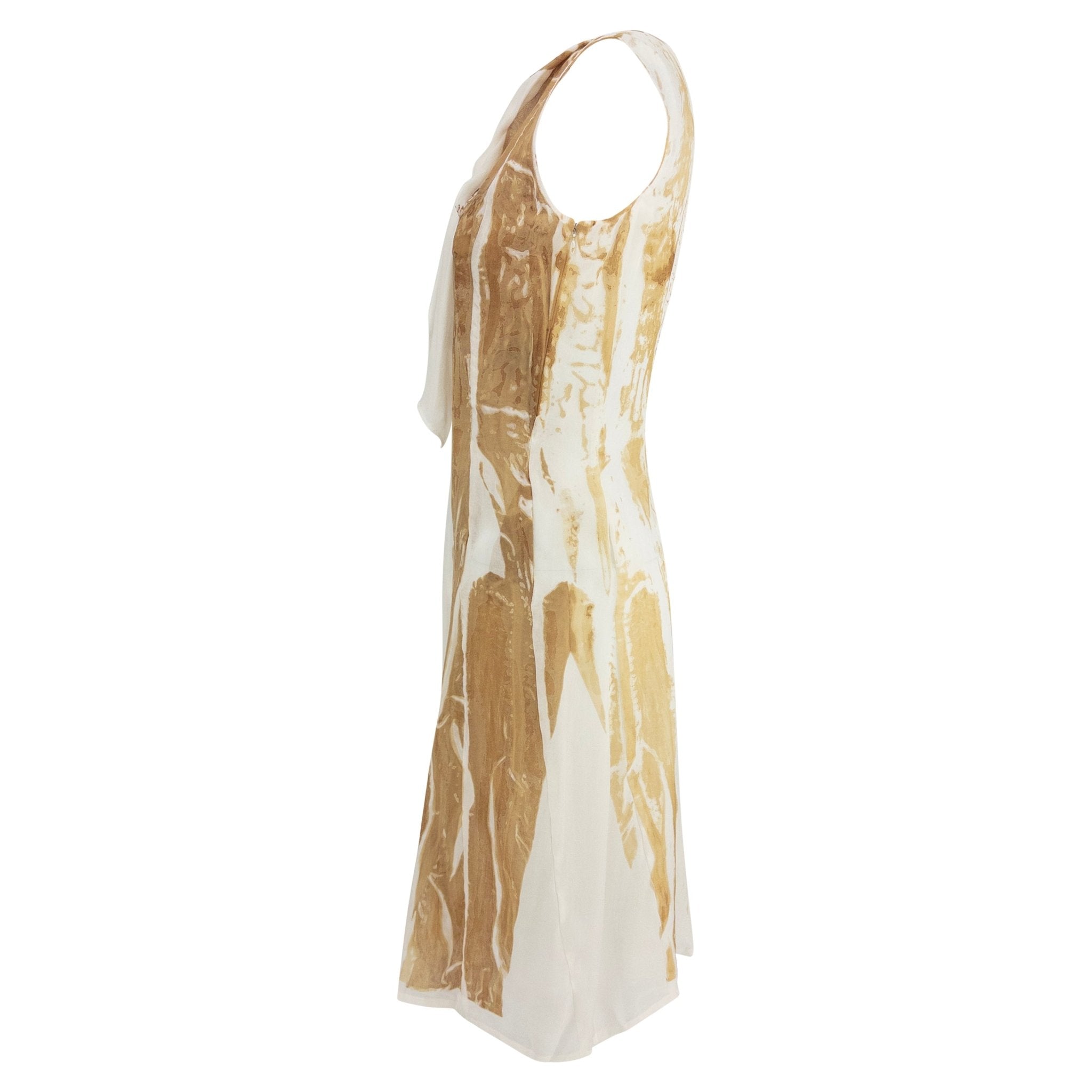 NWT S/S 2004 Jil Sander Runway Hand - Printed White Silk Dress - RealList