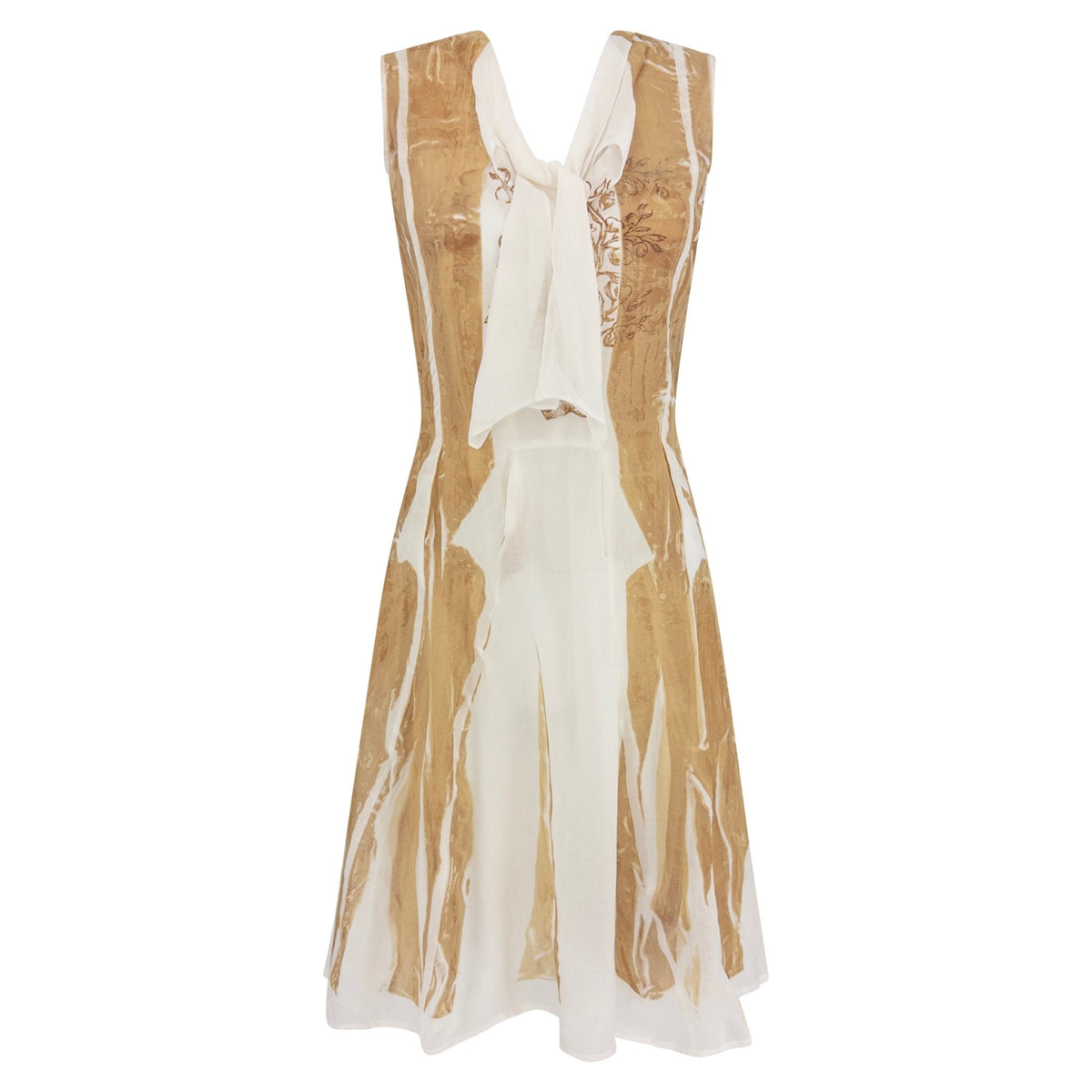 NWT S/S 2004 Jil Sander Runway Hand - Printed White Silk Dress - RealList