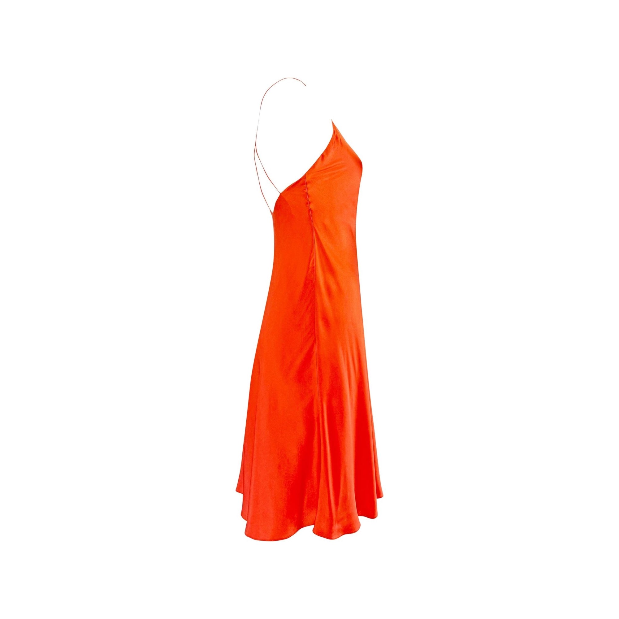 NWT S/S 2004 Ralph Lauren Orange Silk Satin Flare Sleeveless Mini Dress - RealList