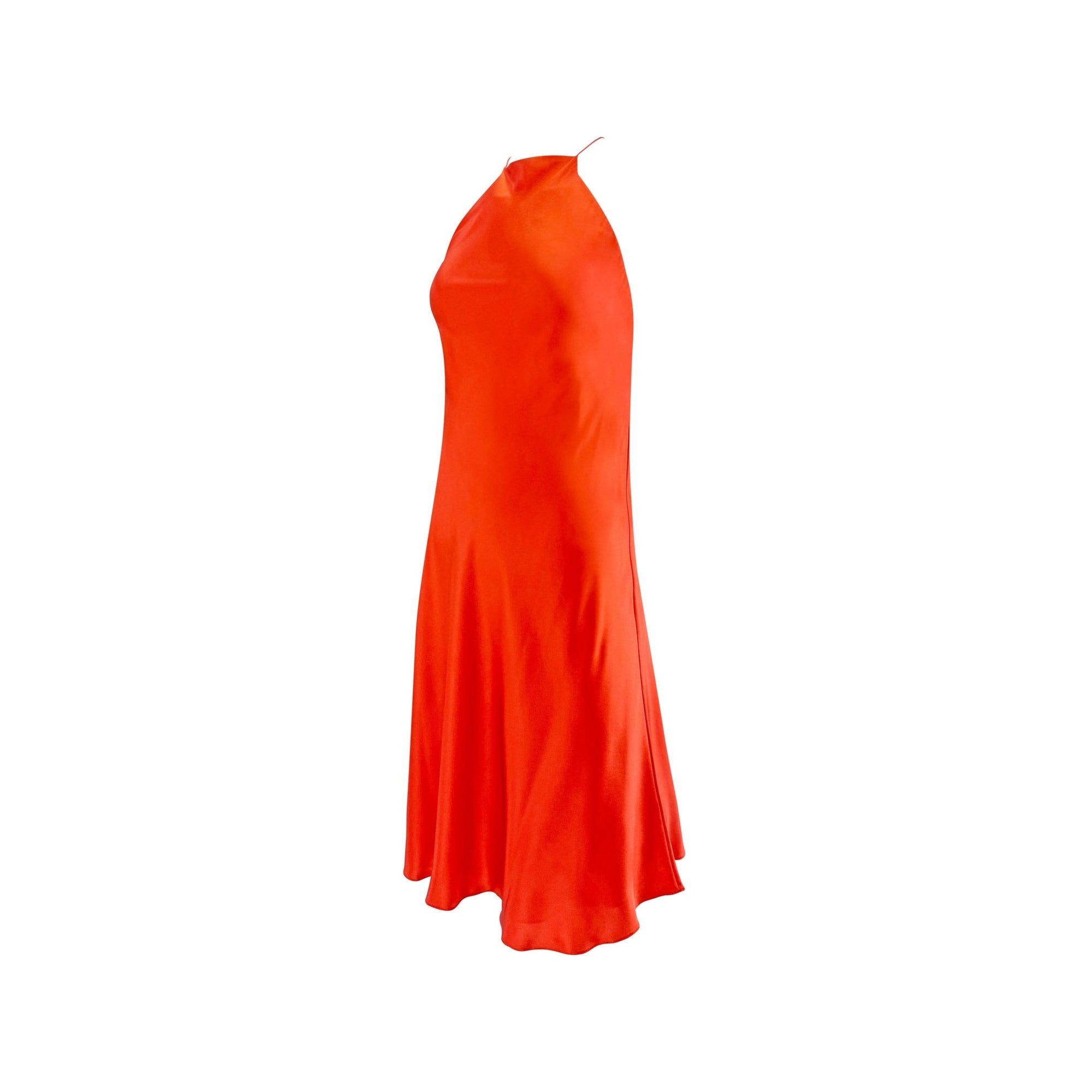 NWT S/S 2004 Ralph Lauren Orange Silk Satin Flare Sleeveless Mini Dress - RealList