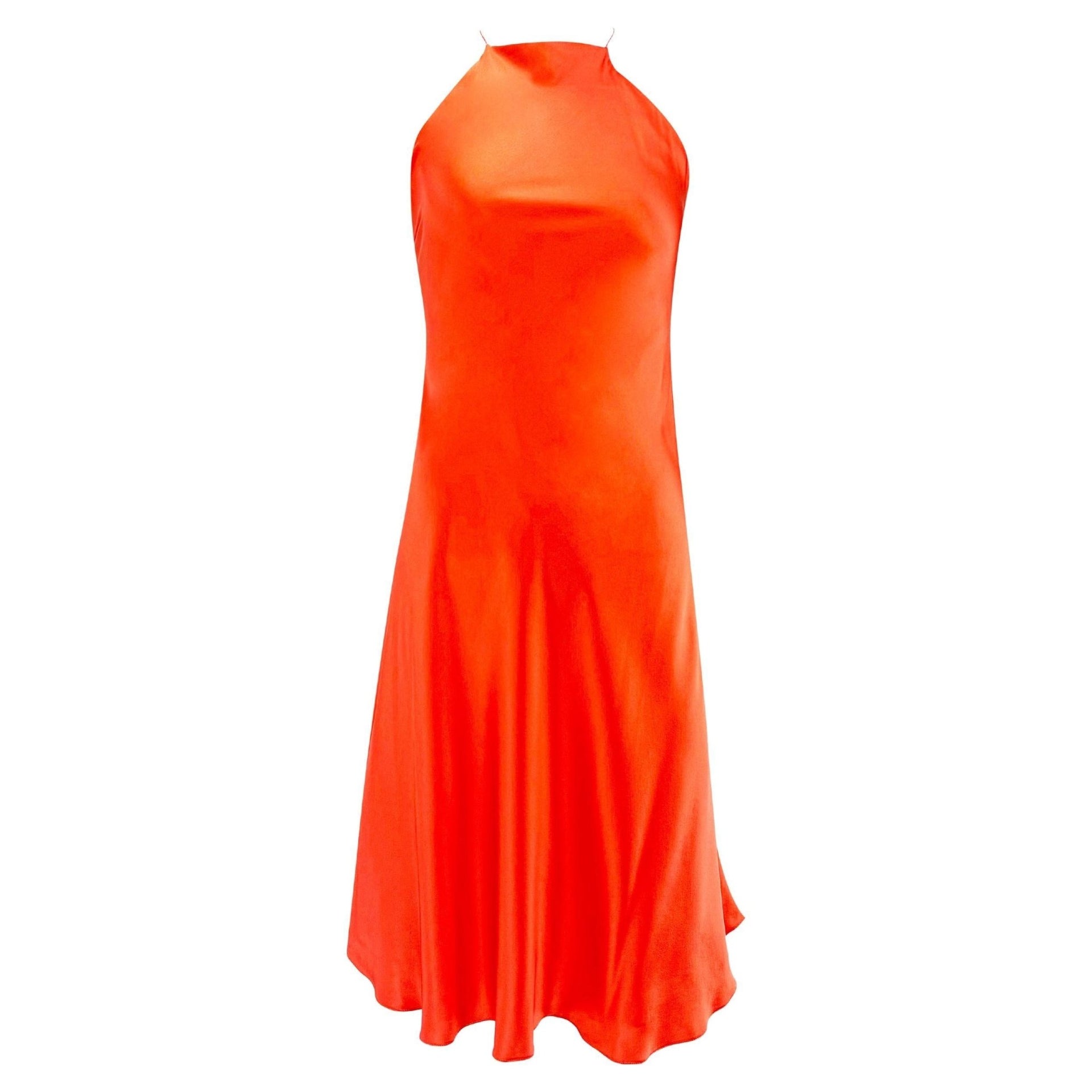 NWT S/S 2004 Ralph Lauren Orange Silk Satin Flare Sleeveless Mini Dress - RealList