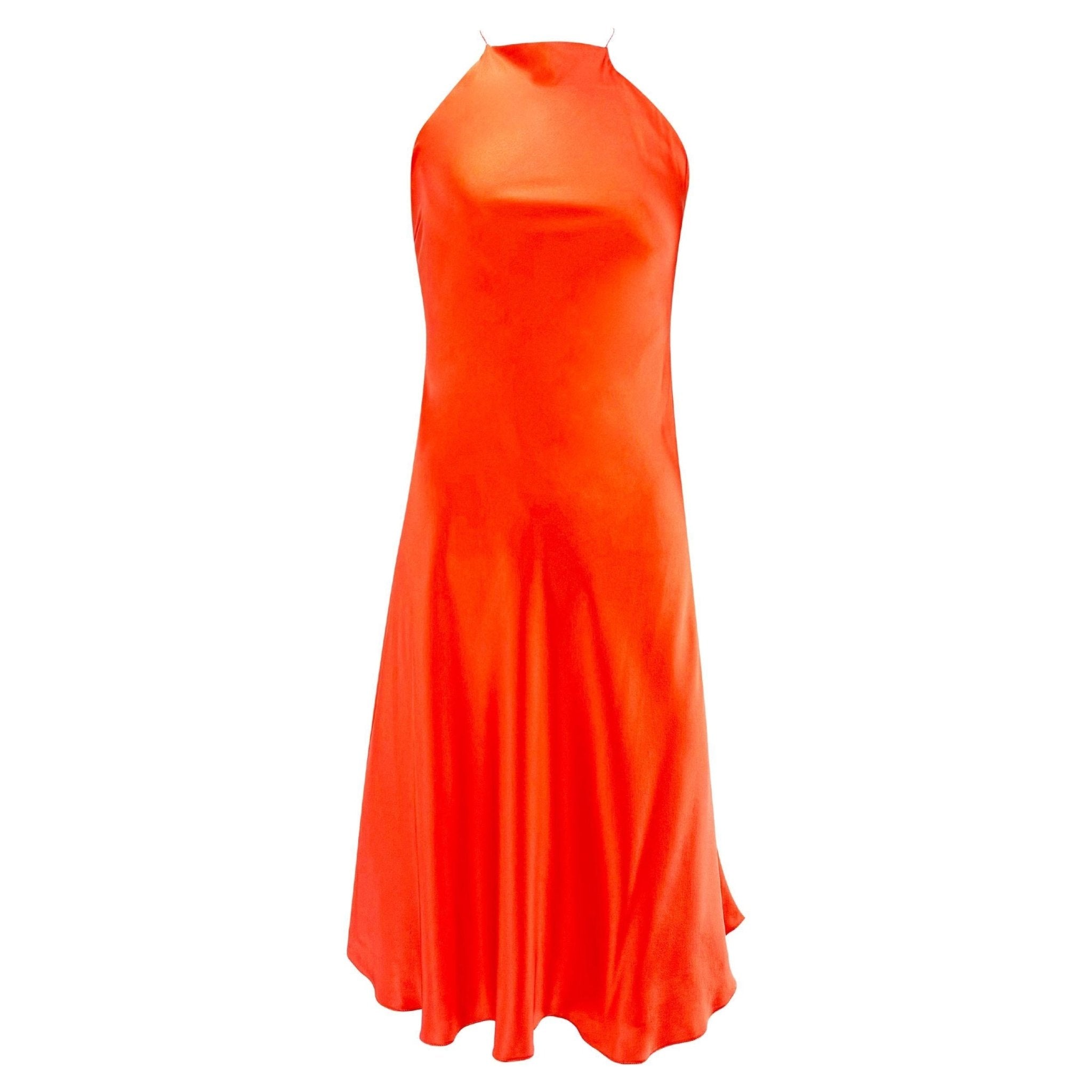 NWT S/S 2004 Ralph Lauren Orange Silk Satin Flare Sleeveless Mini Dress - RealList