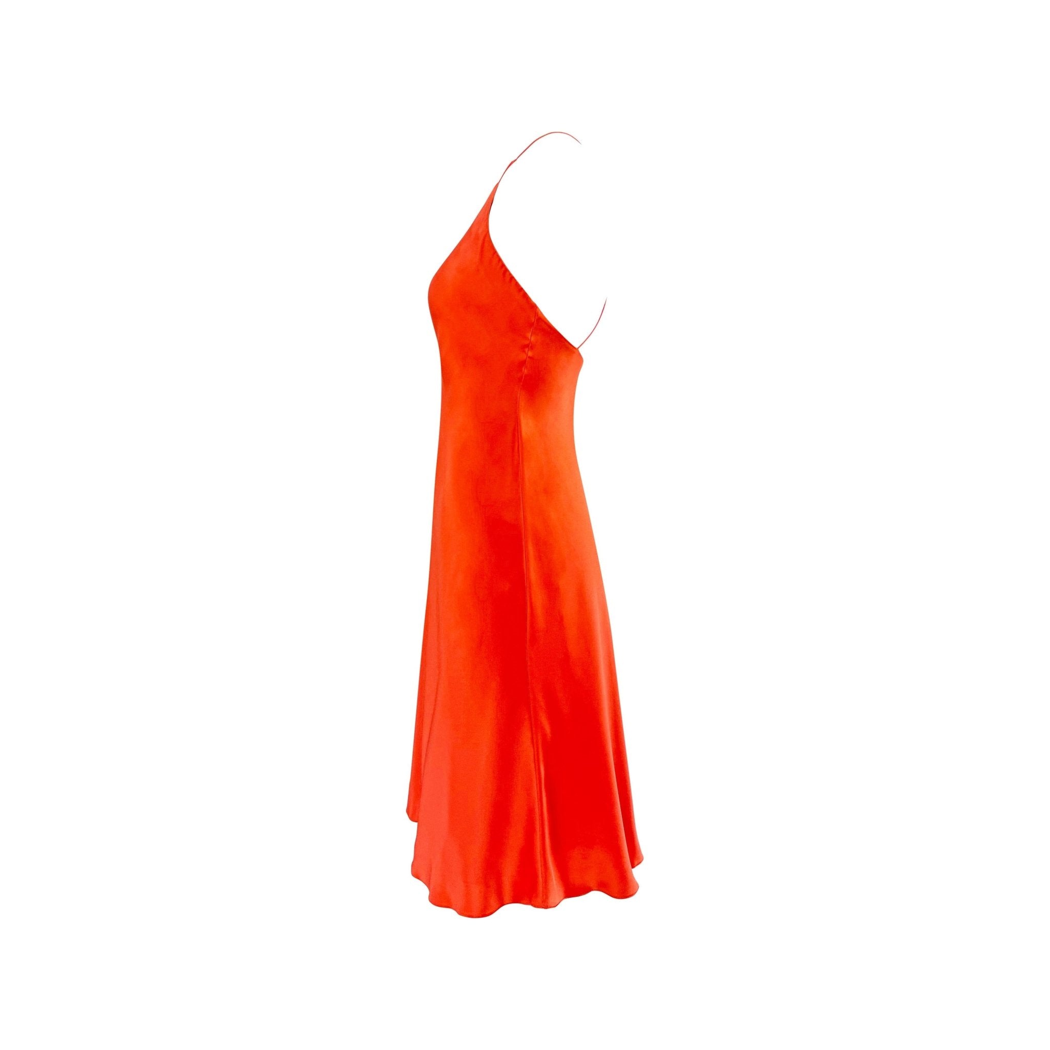 NWT S/S 2004 Ralph Lauren Orange Silk Satin Flare Sleeveless Mini Dress - RealList