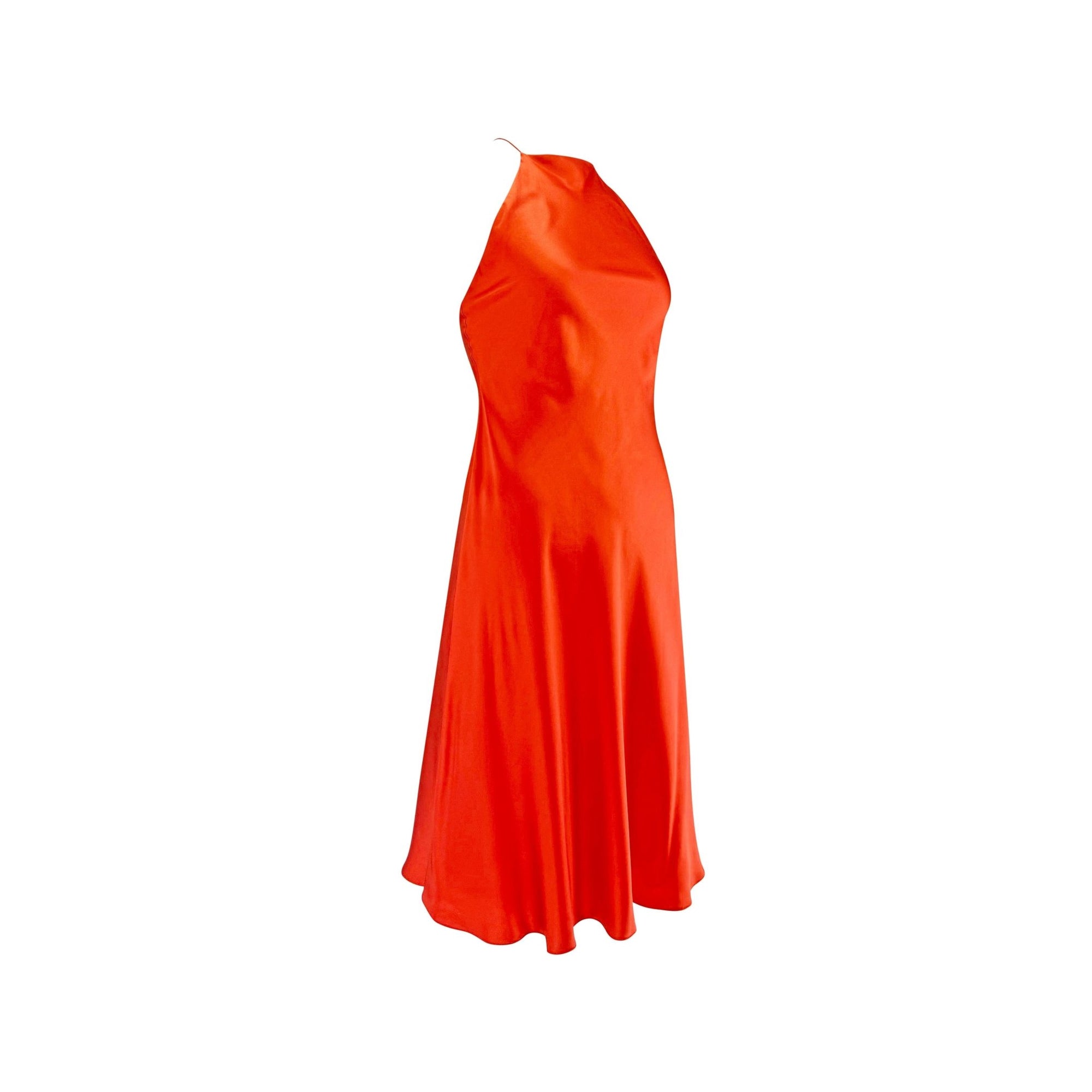 NWT S/S 2004 Ralph Lauren Orange Silk Satin Flare Sleeveless Mini Dress - RealList
