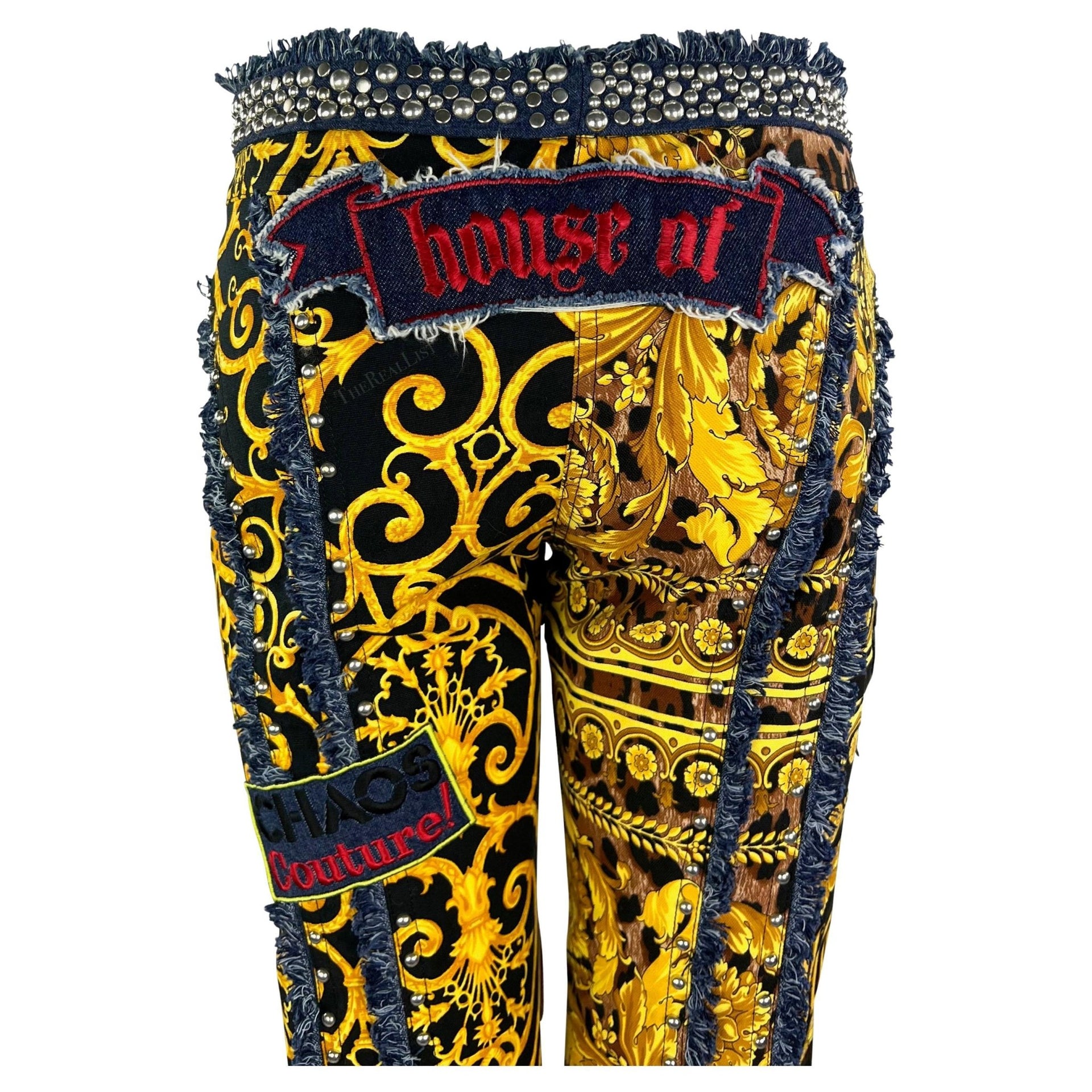 NWT S/S 2005 Versace by Donatella Baroque Print 'Chaos Couture' Studded Jeans - RealList