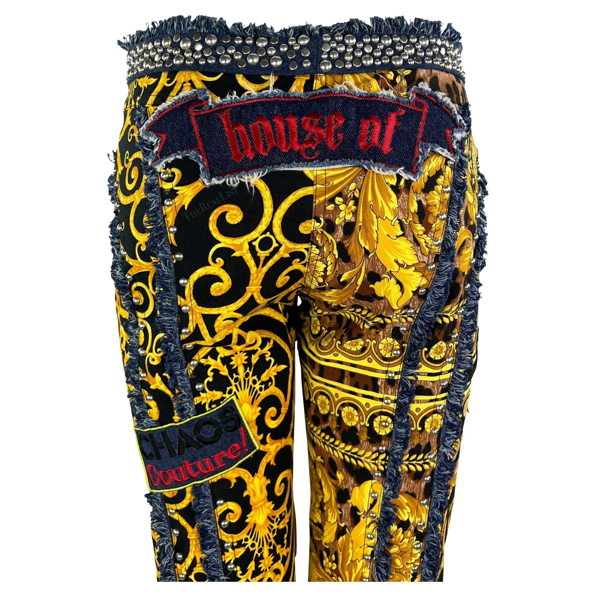 NWT S/S 2005 Versace by Donatella Baroque Print 'Chaos Couture' Studded Jeans - RealList