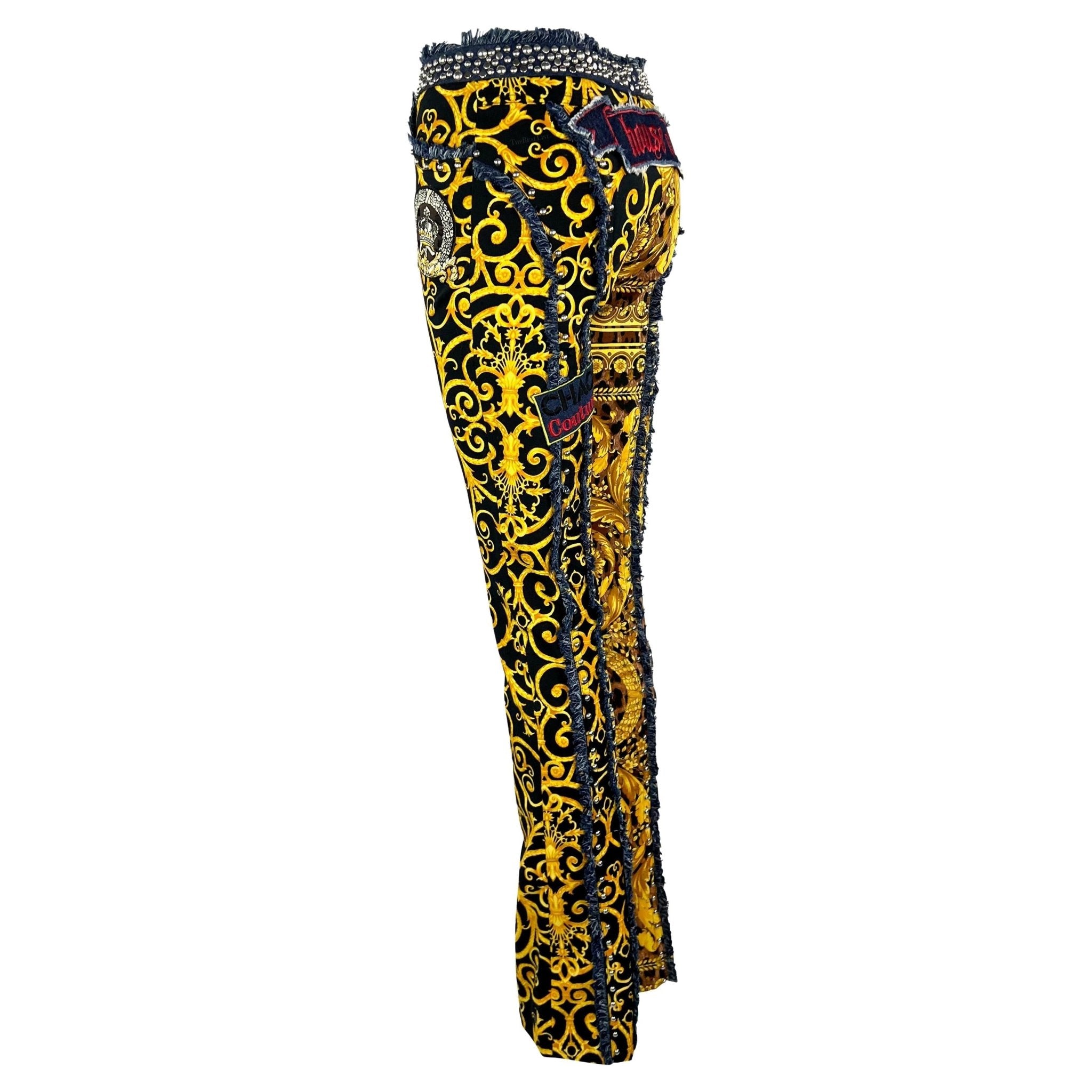 NWT S/S 2005 Versace by Donatella Baroque Print 'Chaos Couture' Studded Jeans - RealList