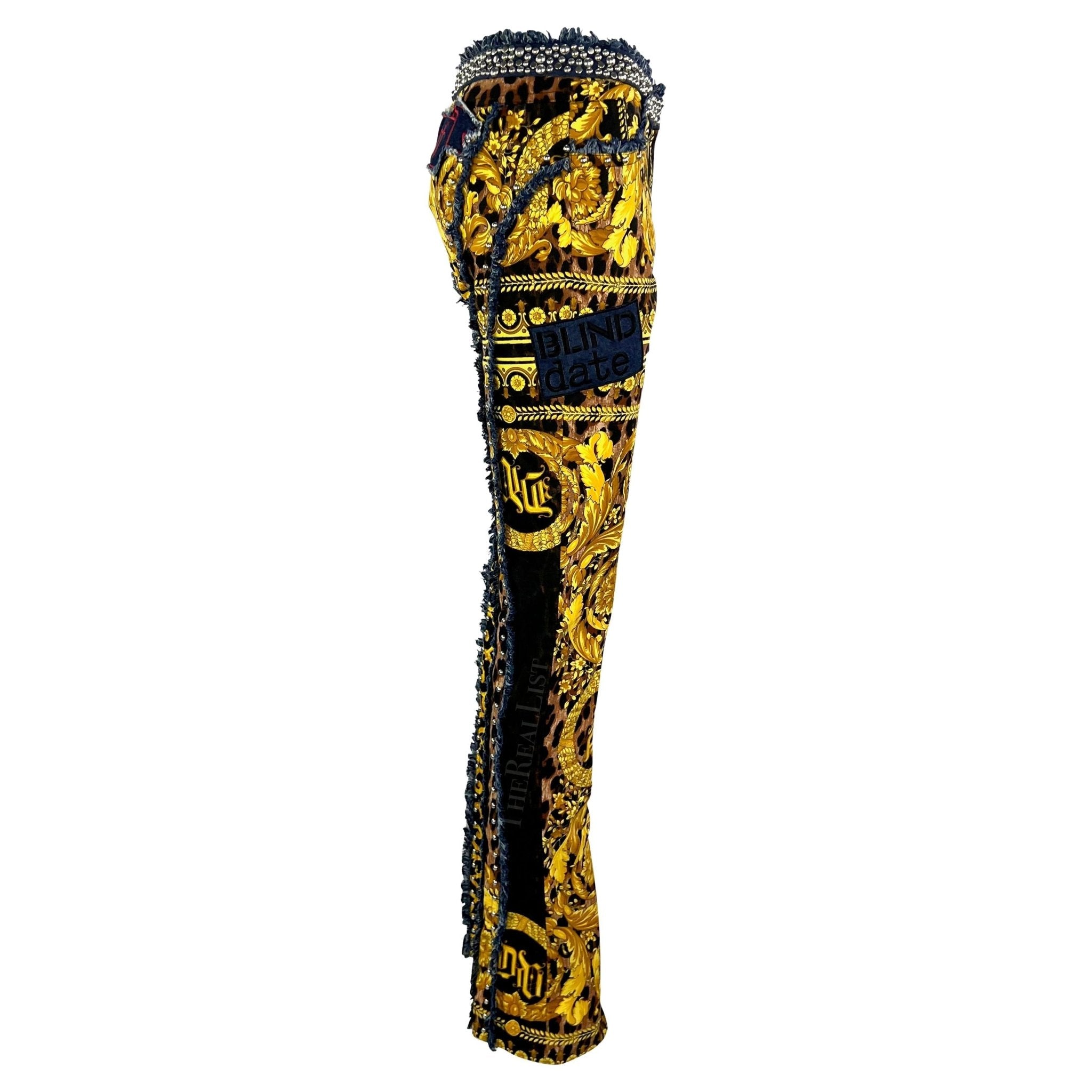 NWT S/S 2005 Versace by Donatella Baroque Print 'Chaos Couture' Studded Jeans - RealList